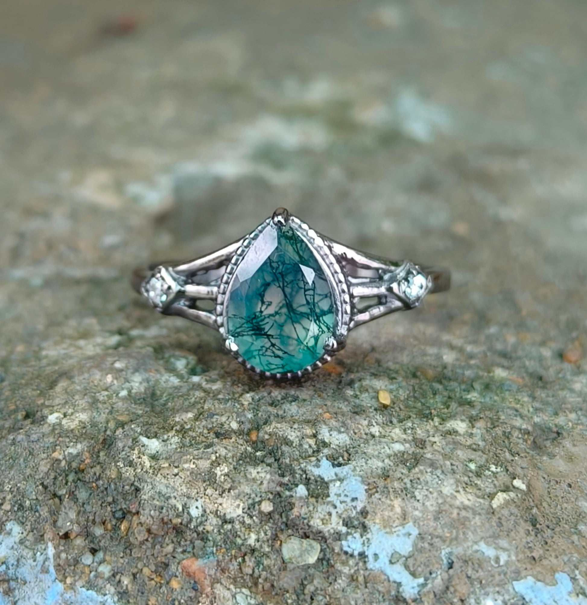Moss Agate Engagement Ring 925 Silver | SilverForestaa - SILVERFORESTAA