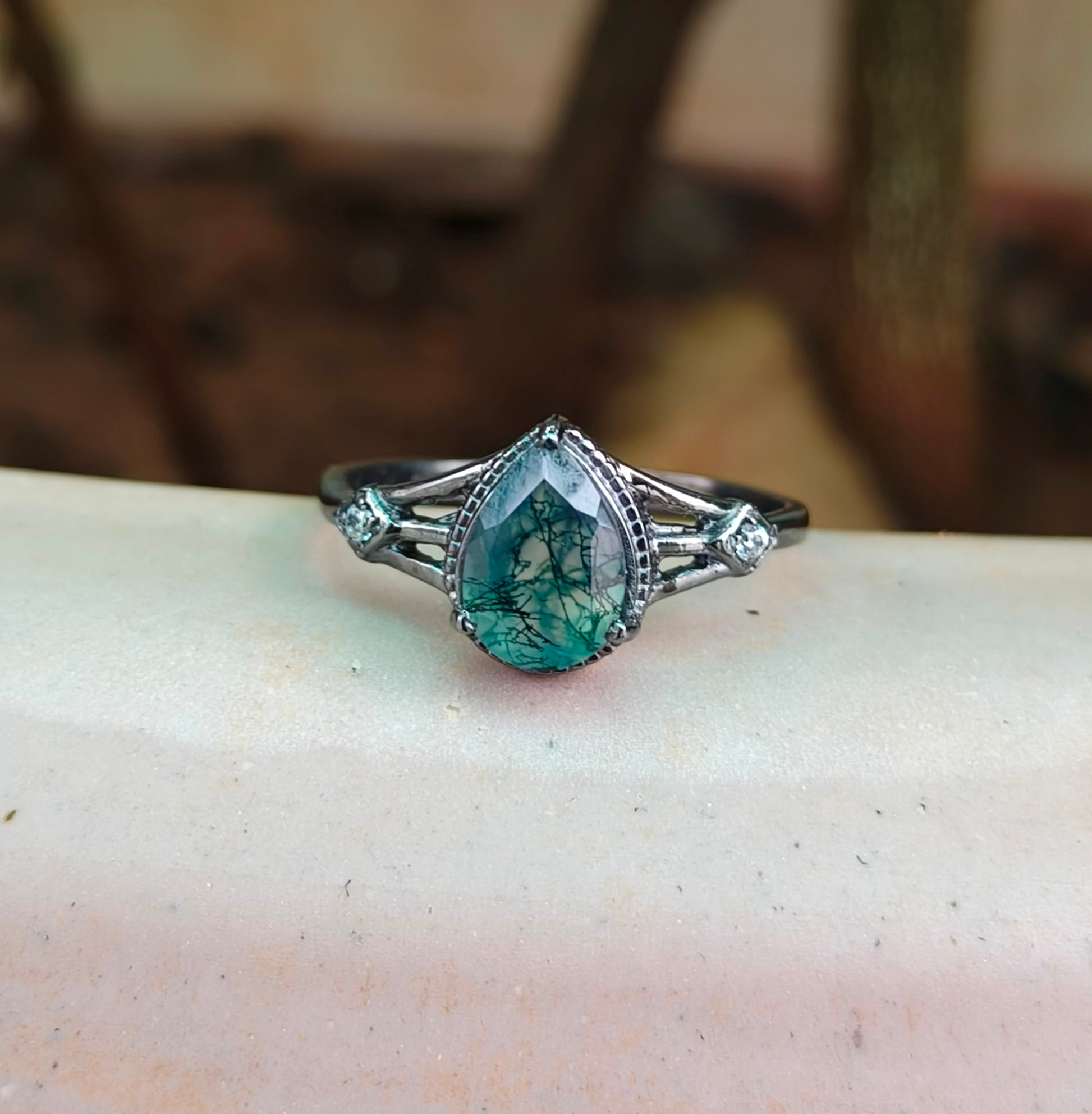 Moss Agate Engagement Ring 925 Silver | SilverForestaa - SILVERFORESTAA
