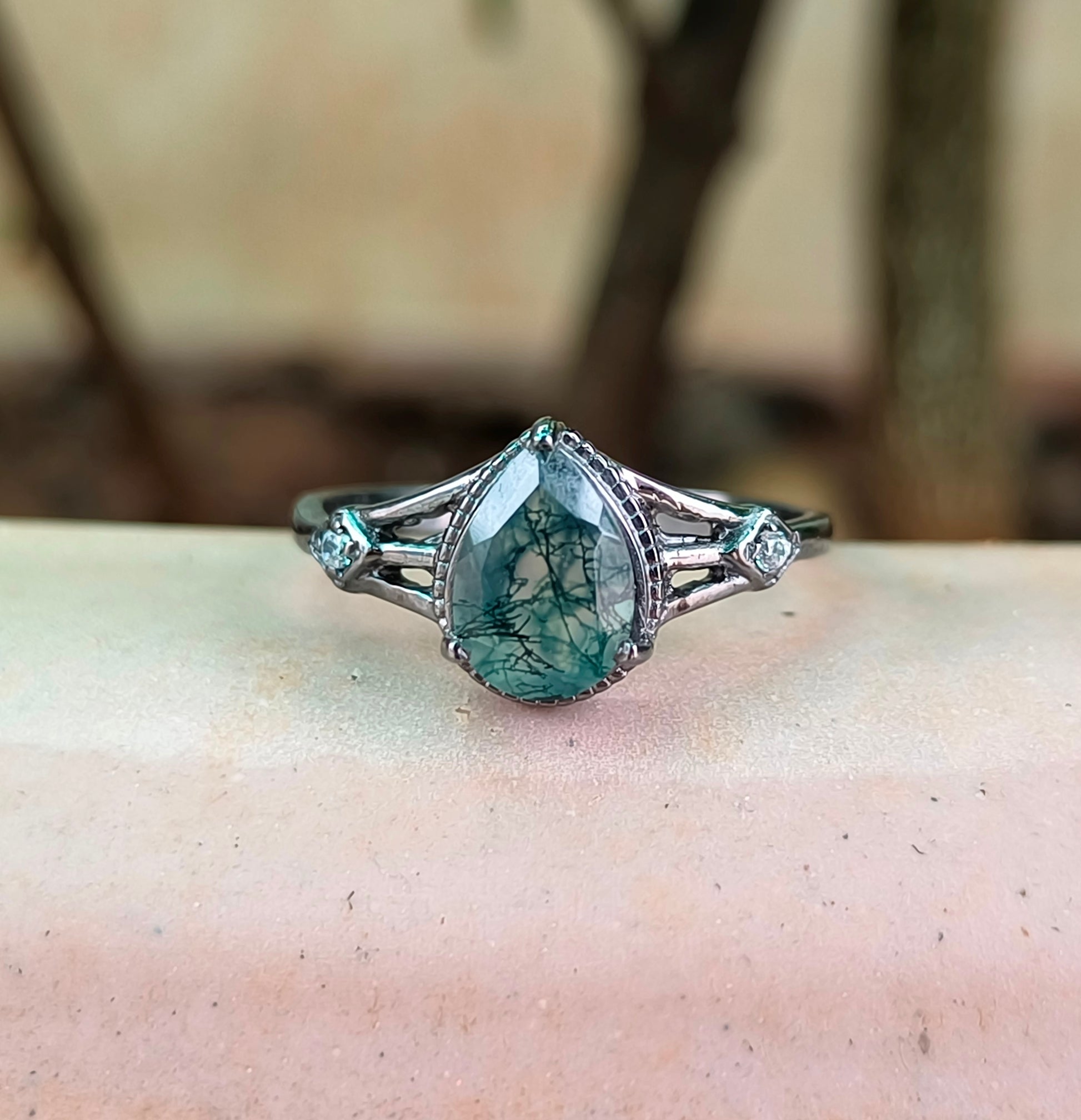 Moss Agate Engagement Ring 925 Silver | SilverForestaa - SILVERFORESTAA