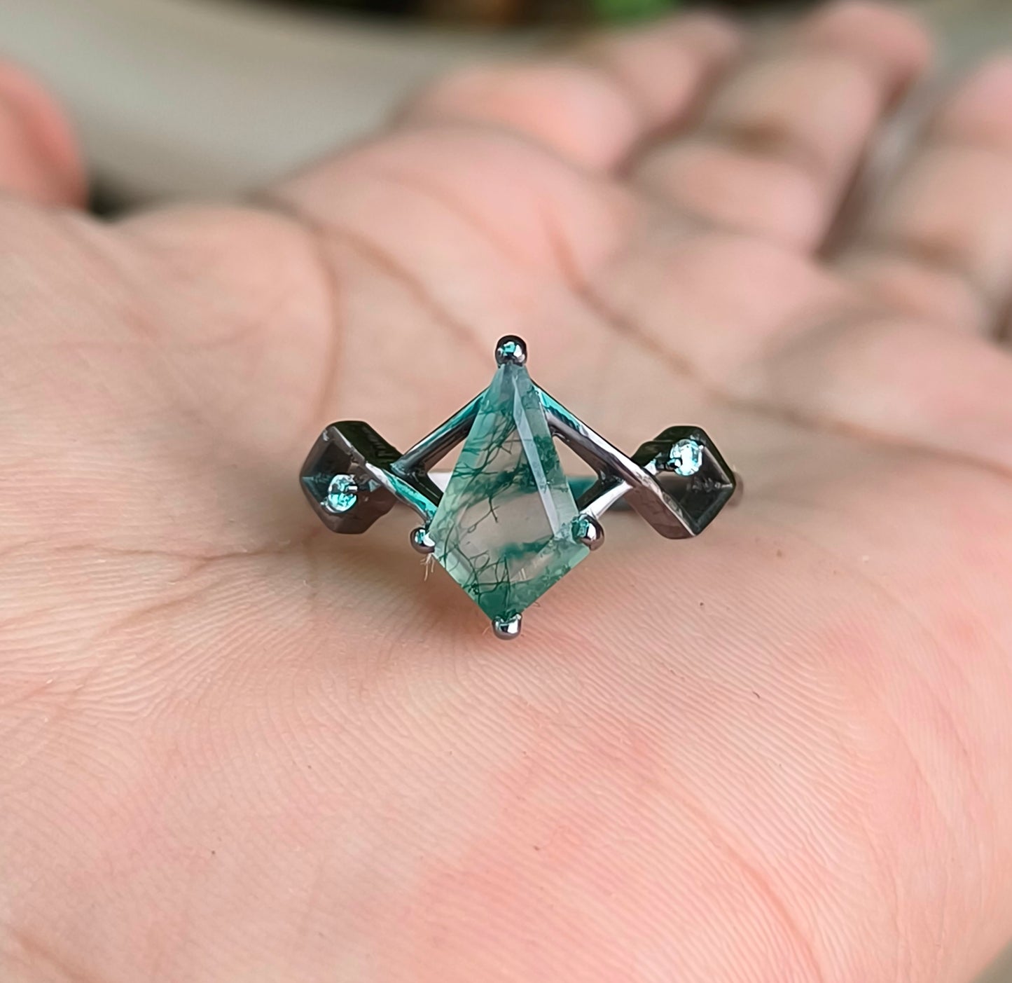 Kite Moss Agate Dainty Engagement Ring – 925 Silver - SILVERFORESTAA