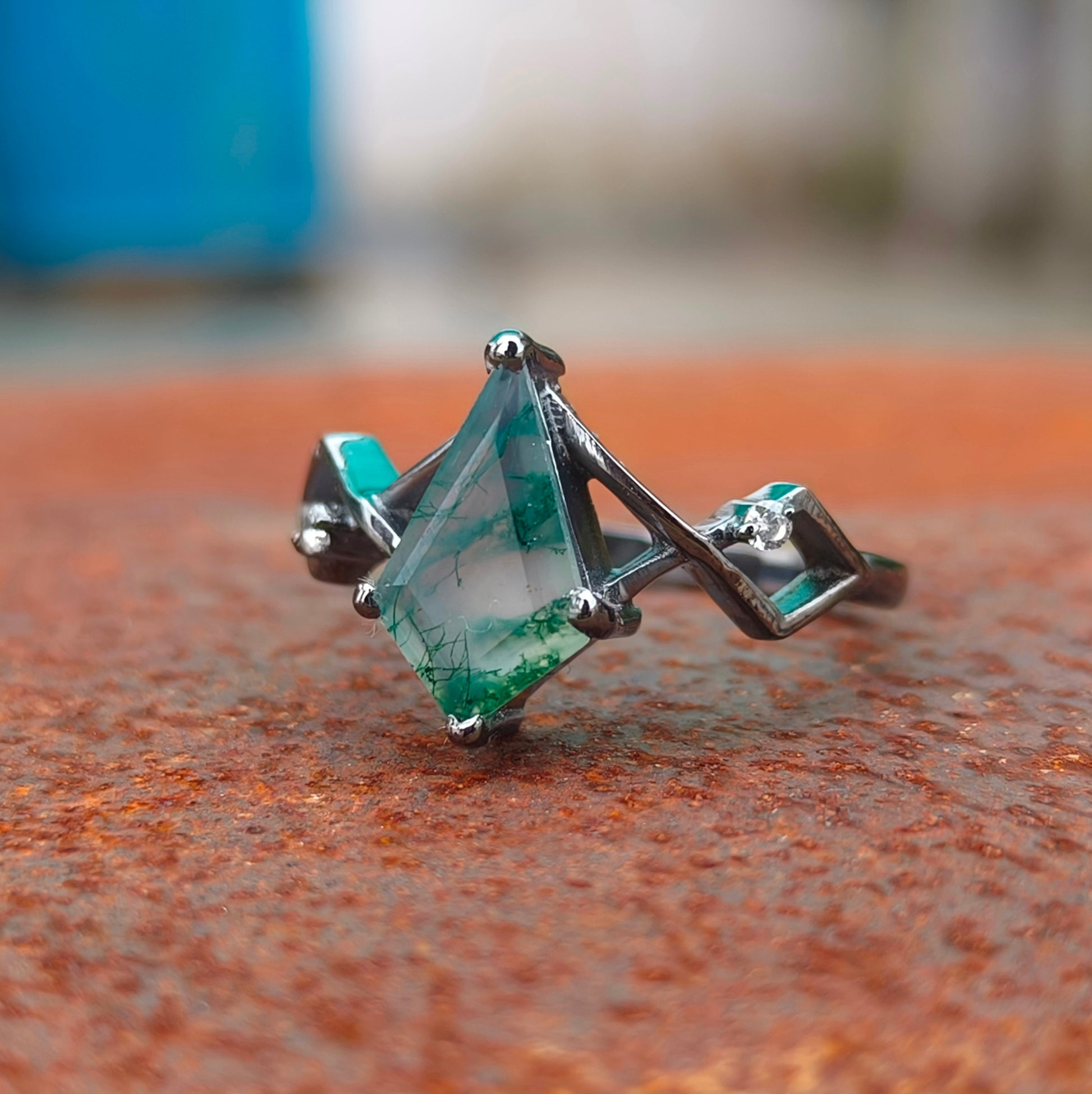 Kite Moss Agate Dainty Engagement Ring – 925 Silver - SILVERFORESTAA