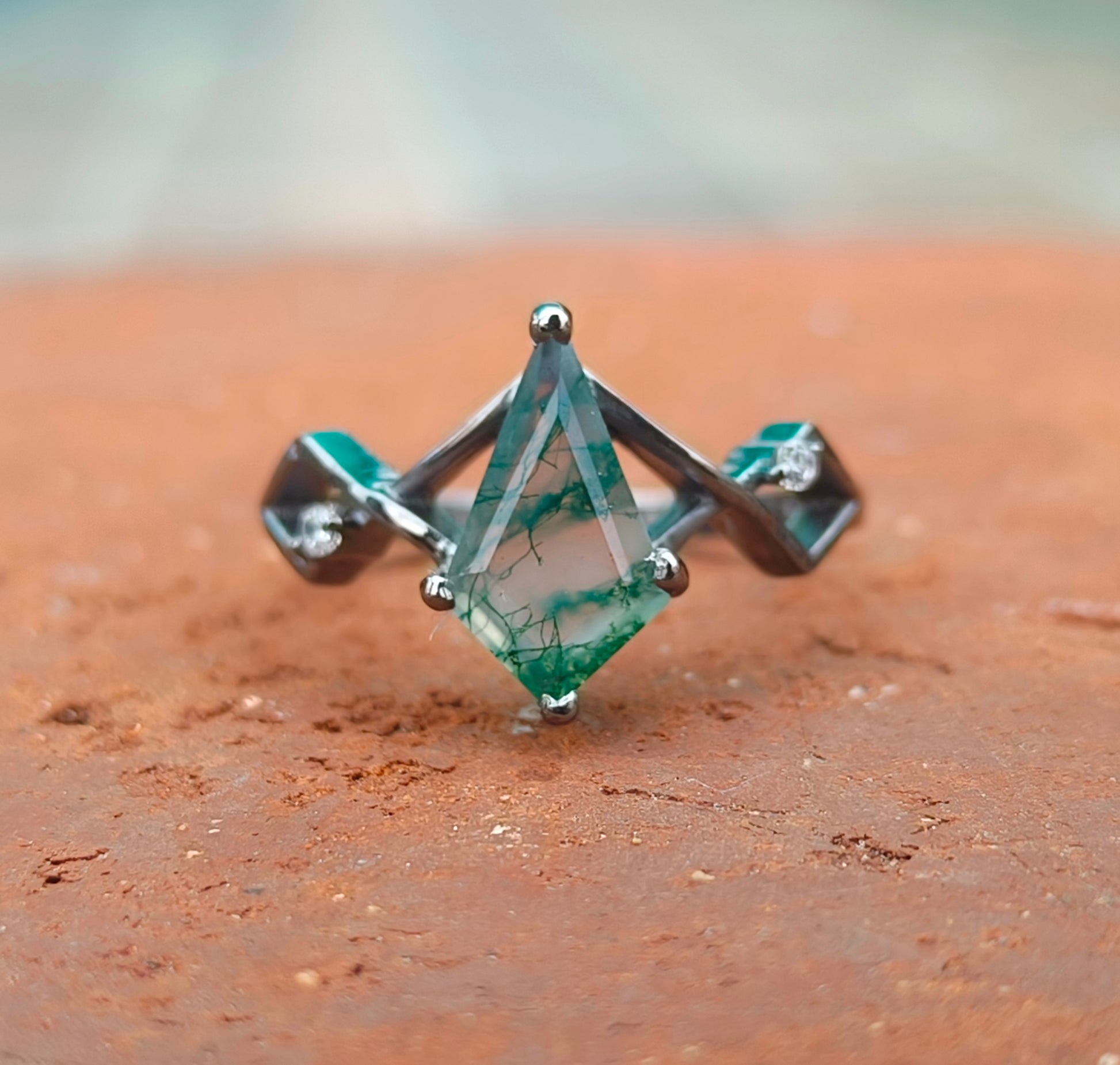 Kite Moss Agate Dainty Engagement Ring – 925 Silver - SILVERFORESTAA
