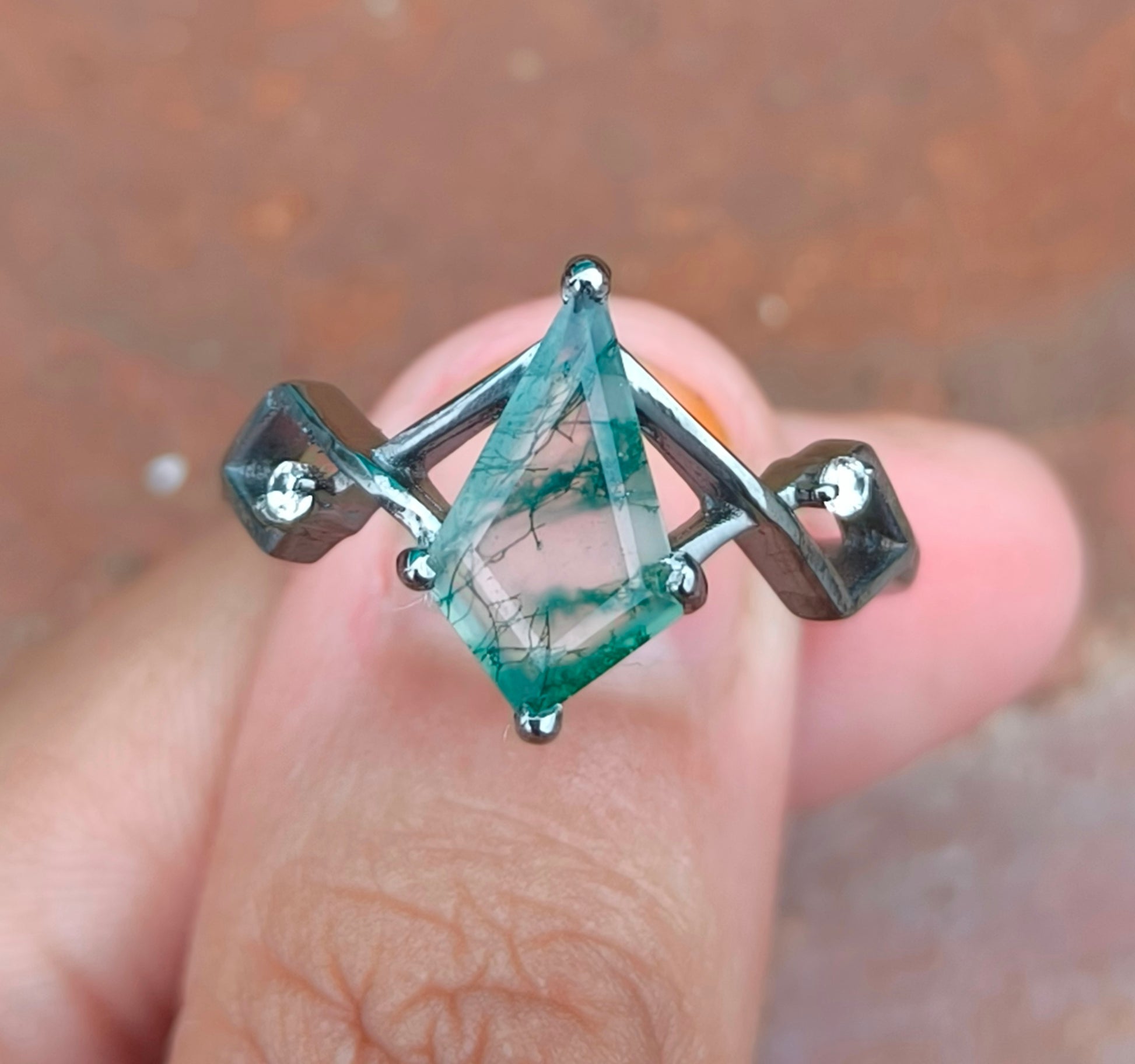 Kite Moss Agate Dainty Engagement Ring – 925 Silver - SILVERFORESTAA