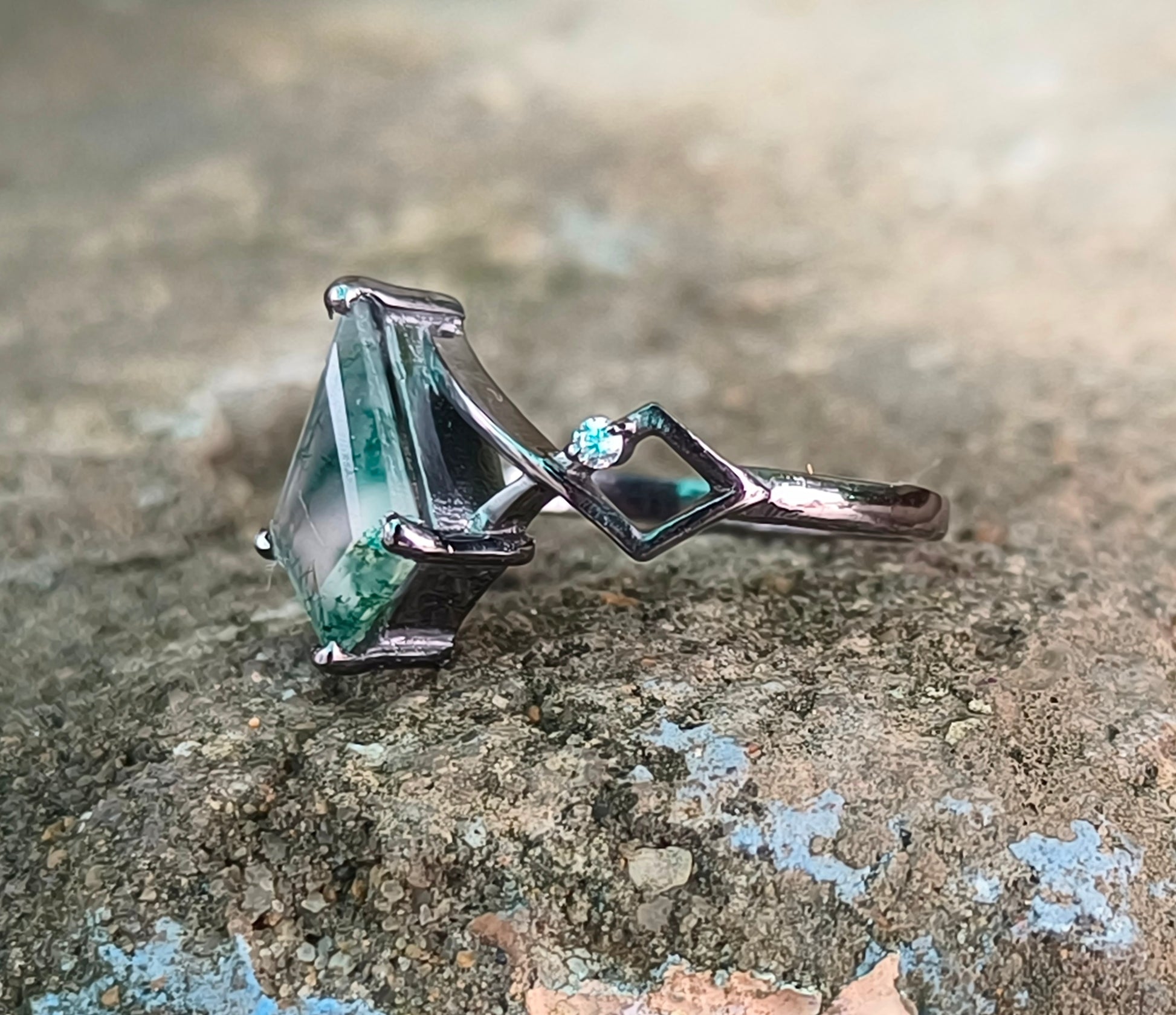 Kite Moss Agate Dainty Engagement Ring – 925 Silver - SILVERFORESTAA