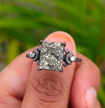 Raw Rough Pyrite Engagement Ring – 925 Sterling Silver | Silverforestaa - SILVERFORESTAA
