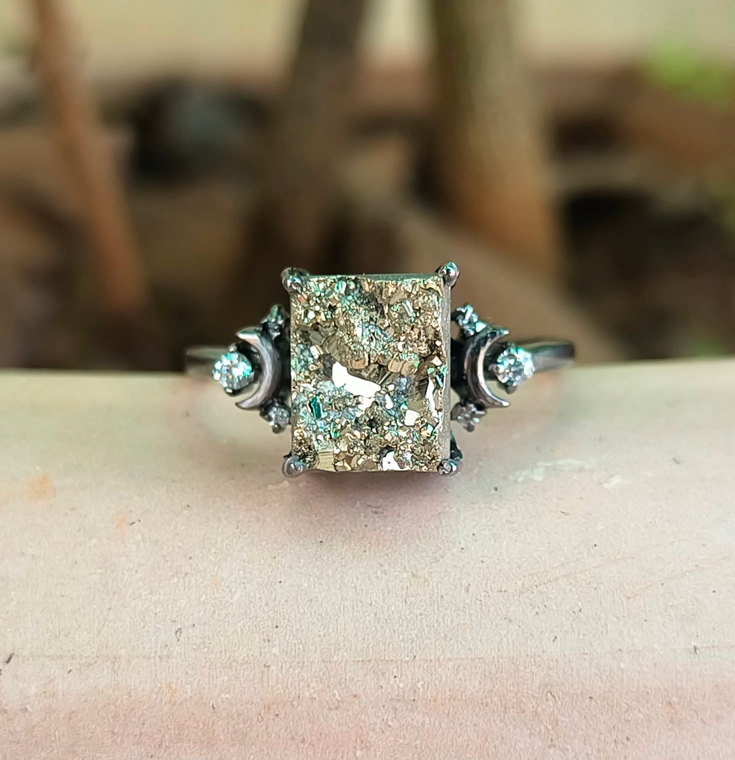 Raw Rough Pyrite Engagement Ring – 925 Sterling Silver | Silverforestaa - SILVERFORESTAA