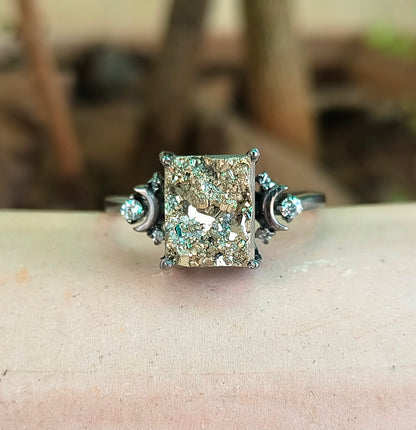 Raw Rough Pyrite Engagement Ring – 925 Sterling Silver | Silverforestaa - SILVERFORESTAA