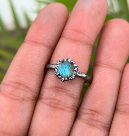 Nature Inspired Labradorite Engagement Ring – 925 Silver - SILVERFORESTAA
