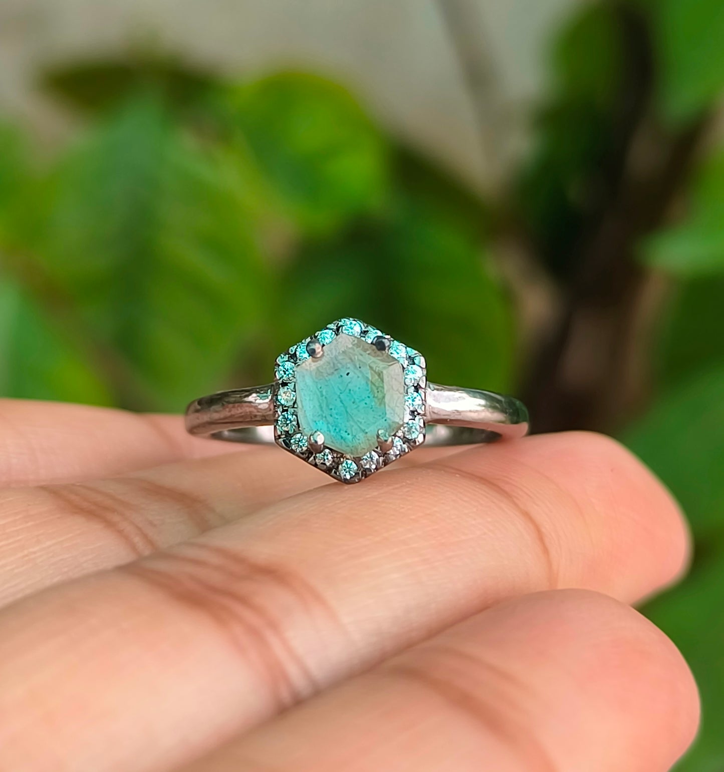 Nature Inspired Labradorite Engagement Ring – 925 Silver - SILVERFORESTAA