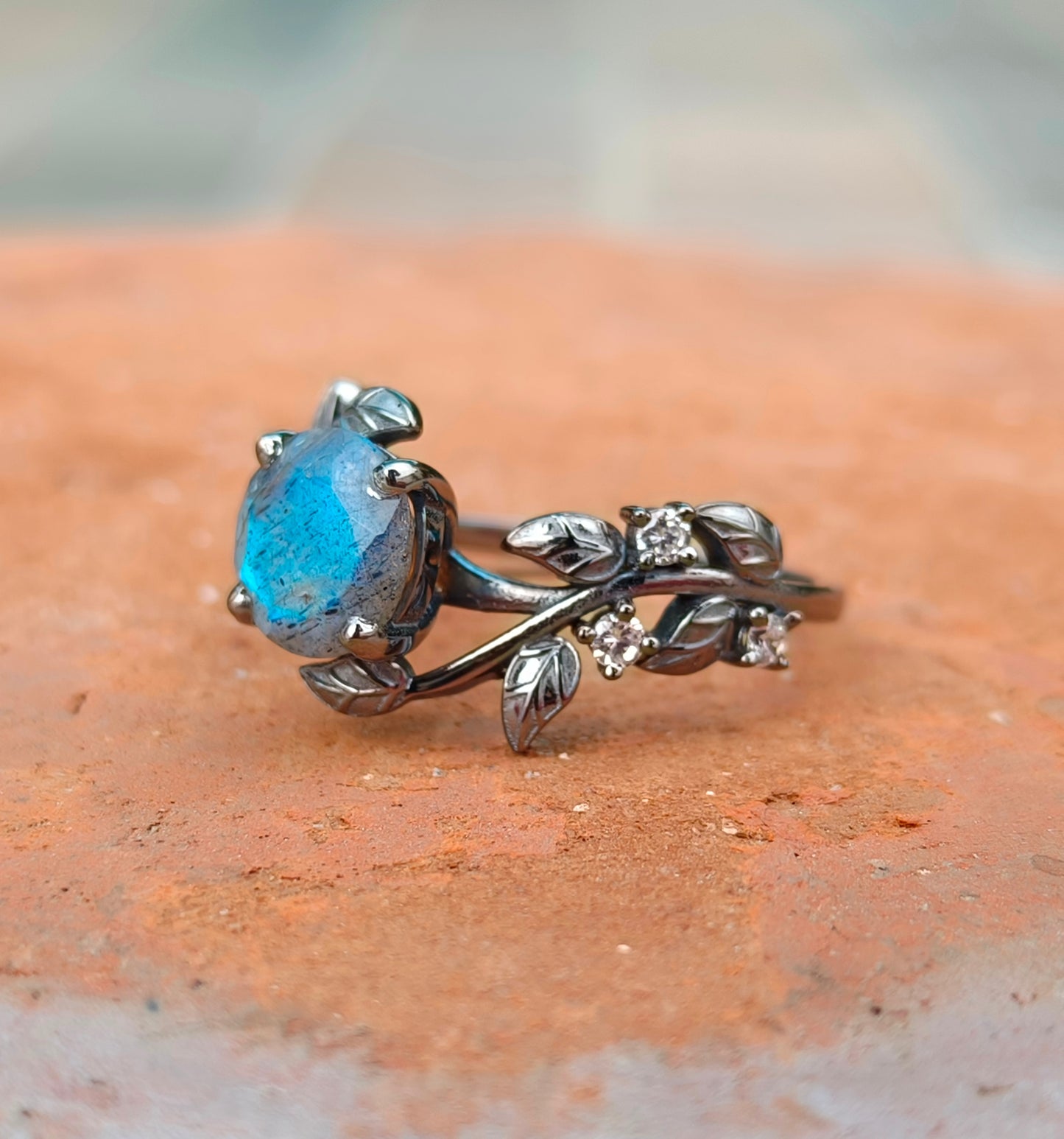 Labradorite Leaf Branch Engagement Ring – 925 Sterling Silver - SILVERFORESTAA