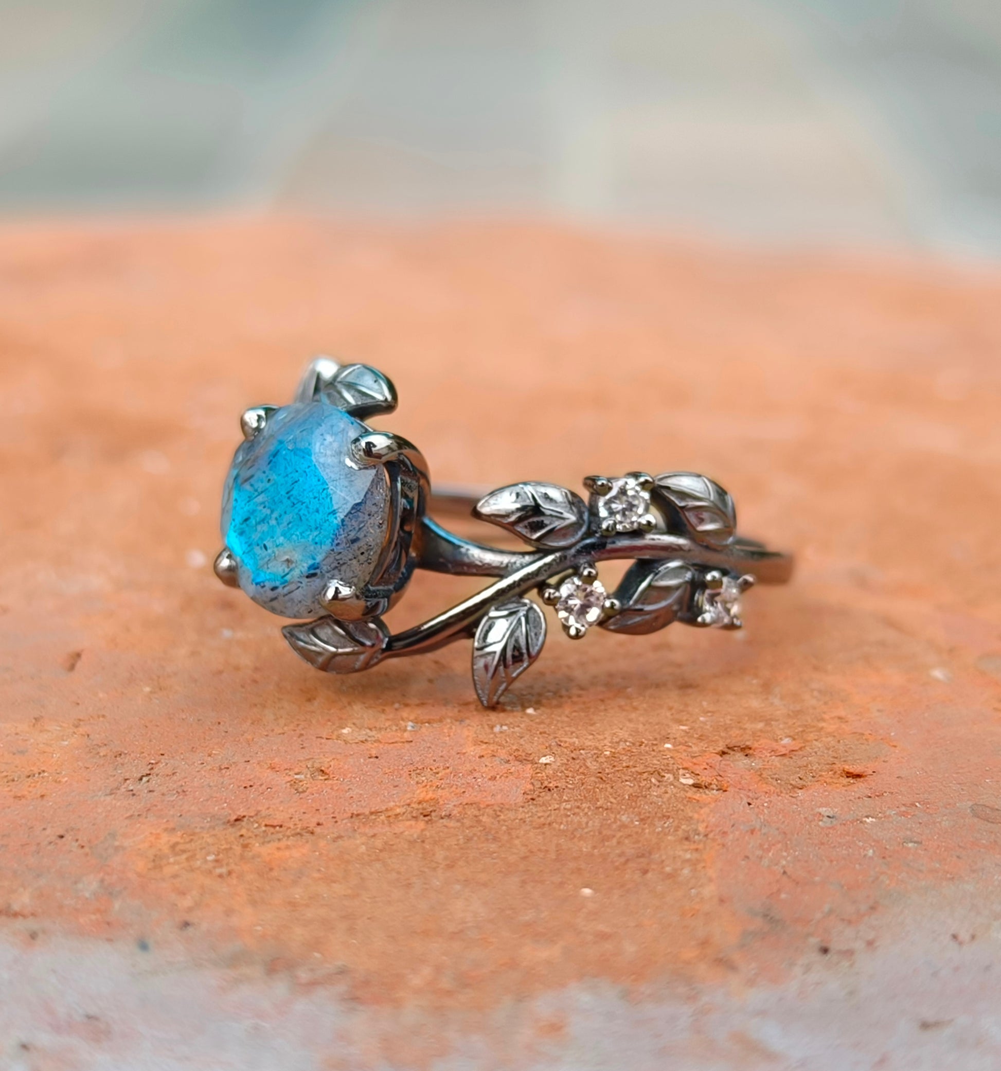 Labradorite Leaf Branch Engagement Ring – 925 Sterling Silver - SILVERFORESTAA