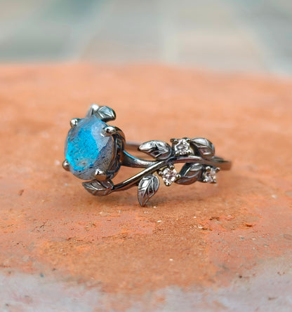 Labradorite Leaf Branch Engagement Ring – 925 Sterling Silver - SILVERFORESTAA