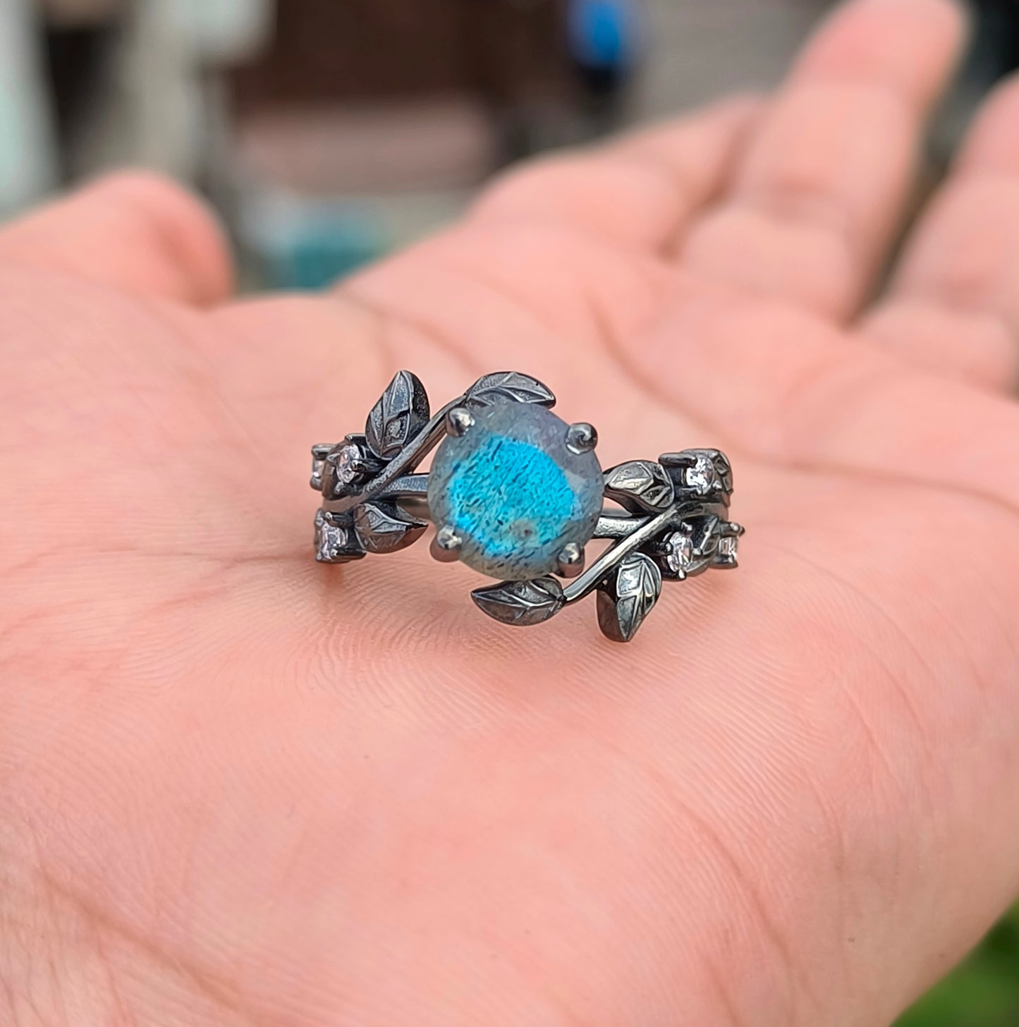 Labradorite Leaf Branch Engagement Ring – 925 Sterling Silver - SILVERFORESTAA