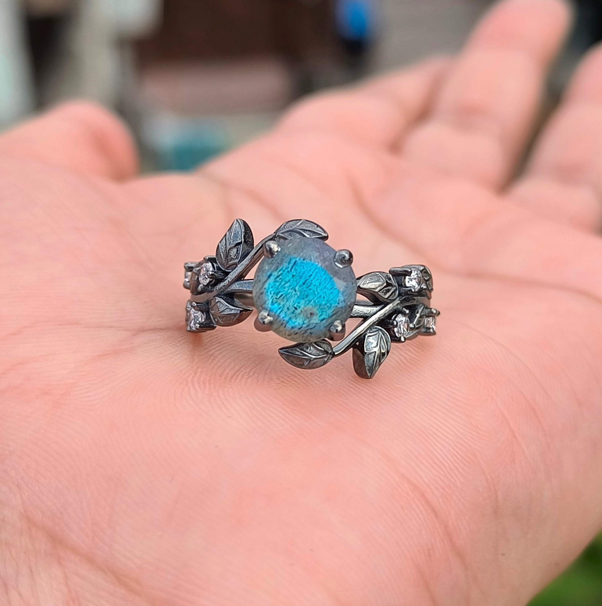Labradorite Leaf Branch Engagement Ring – 925 Sterling Silver - SILVERFORESTAA