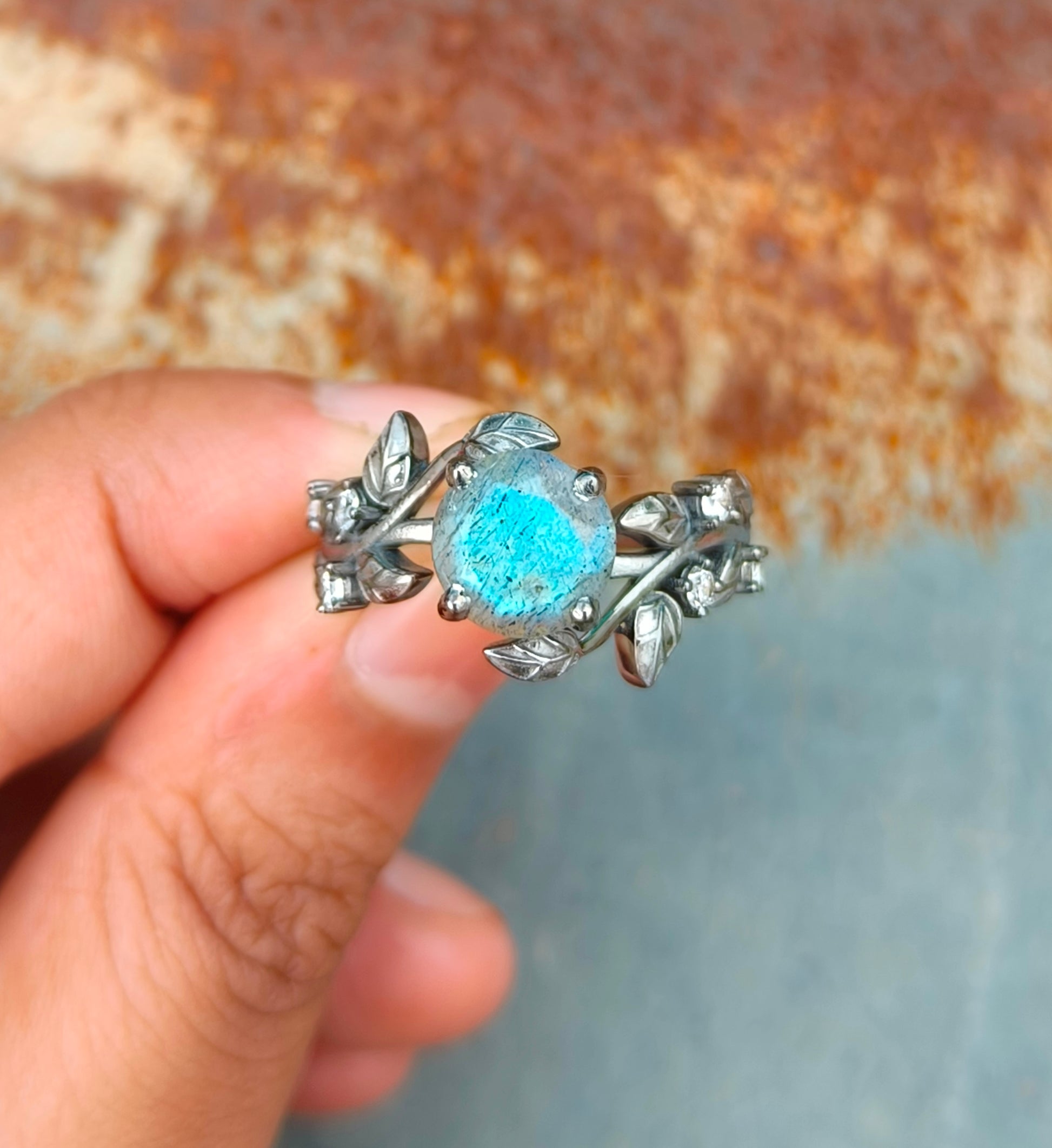 Labradorite Leaf Branch Engagement Ring – 925 Sterling Silver - SILVERFORESTAA