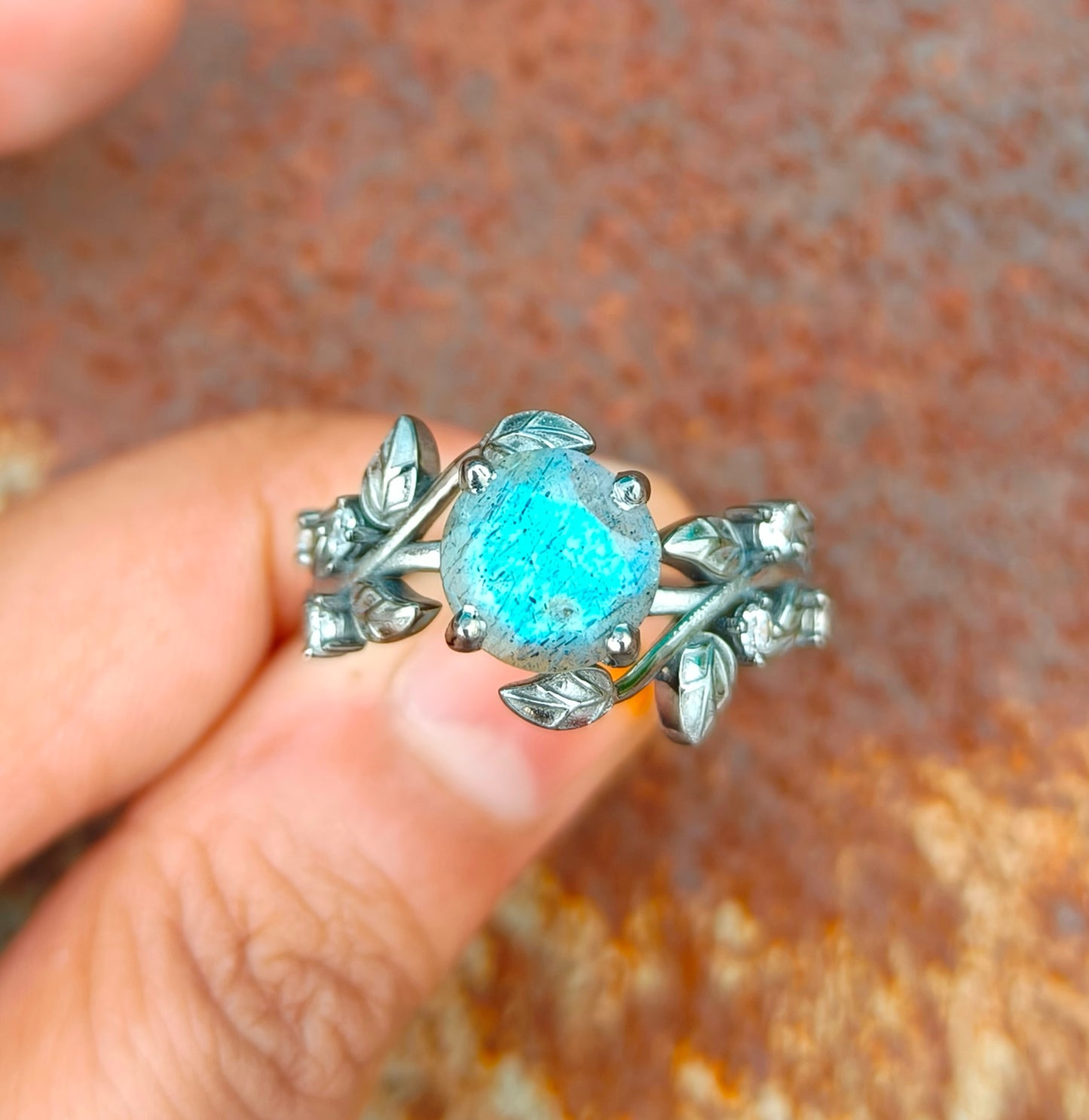 Labradorite Leaf Branch Engagement Ring – 925 Sterling Silver - SILVERFORESTAA