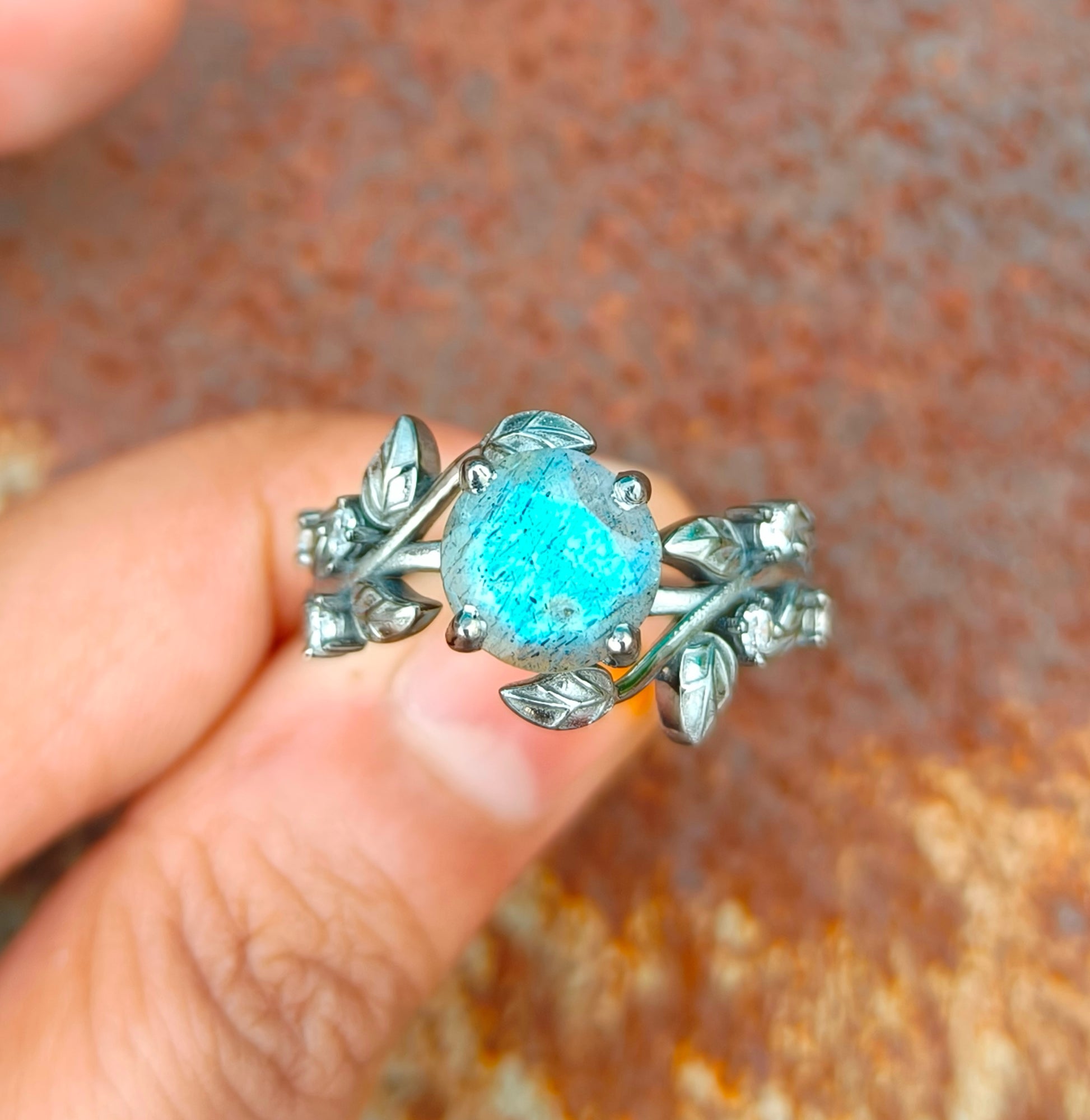 Labradorite Leaf Branch Engagement Ring – 925 Sterling Silver - SILVERFORESTAA