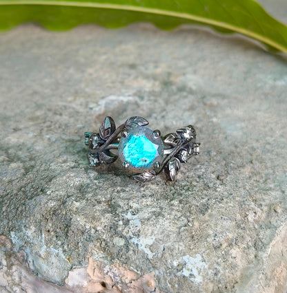 Labradorite Leaf Branch Engagement Ring – 925 Sterling Silver - SILVERFORESTAA