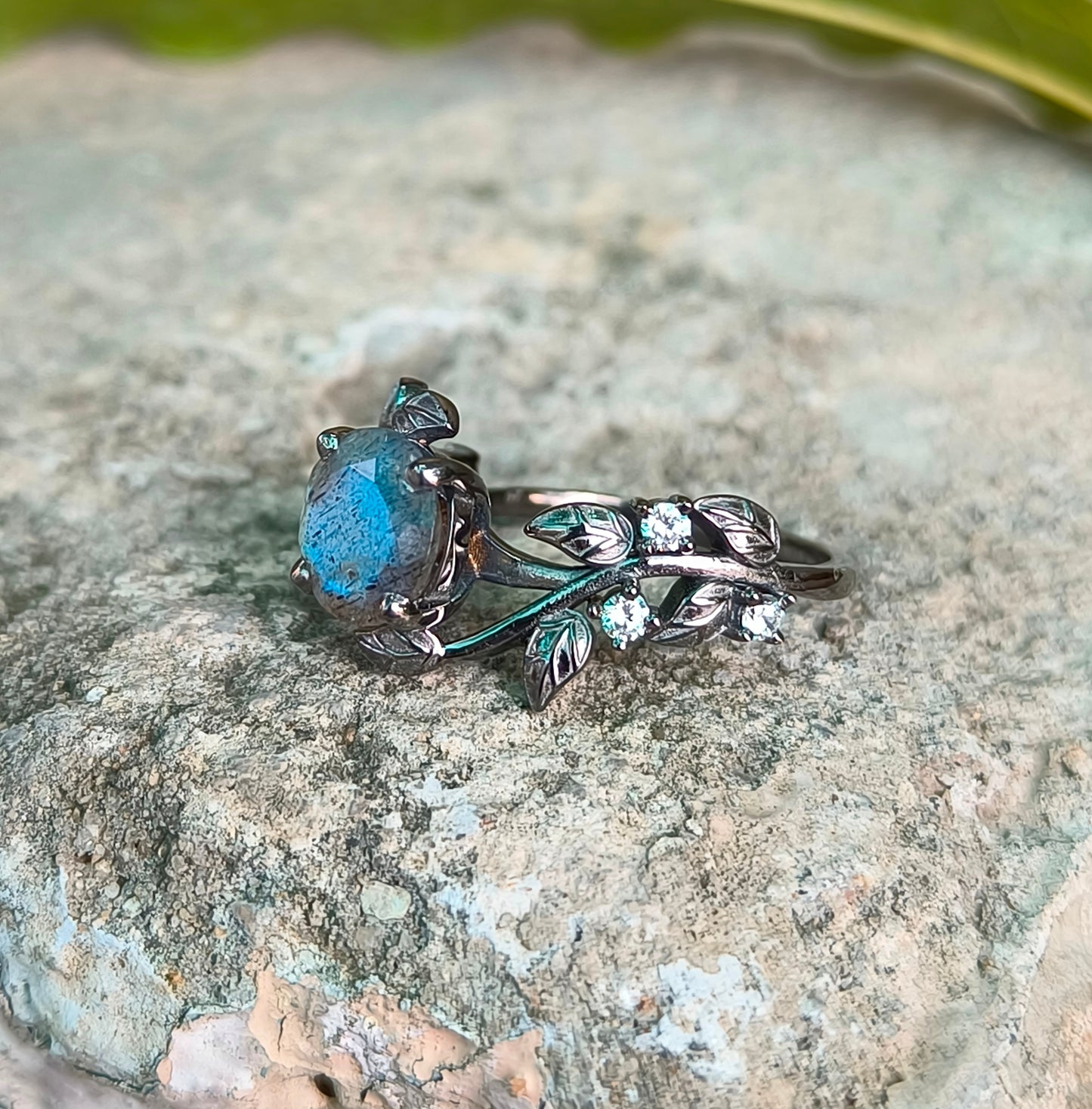Labradorite Leaf Branch Engagement Ring – 925 Sterling Silver - SILVERFORESTAA