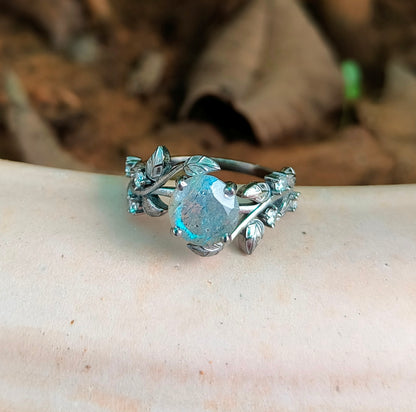 Labradorite Leaf Branch Engagement Ring – 925 Sterling Silver - SILVERFORESTAA