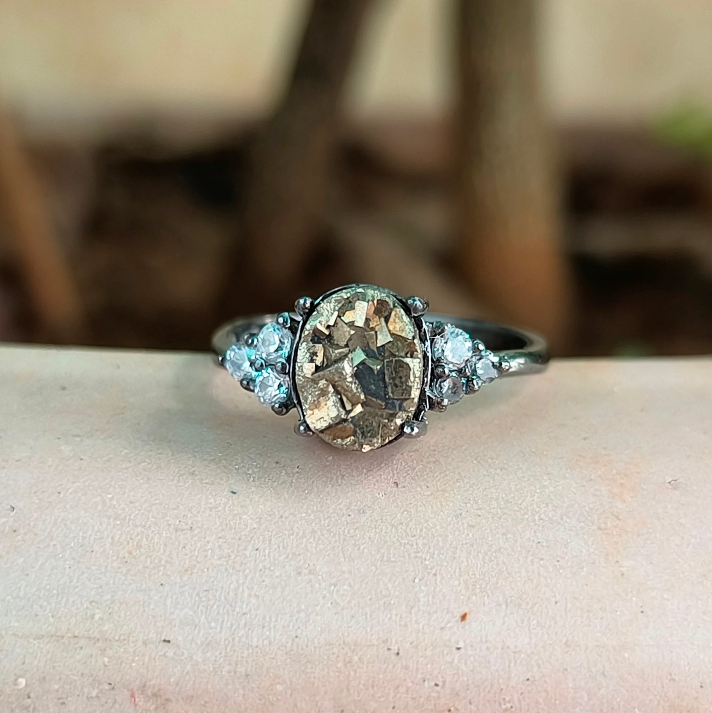 Pyrite Gemstone Engagement Ring – 925 Sterling Silver - SILVERFORESTAA
