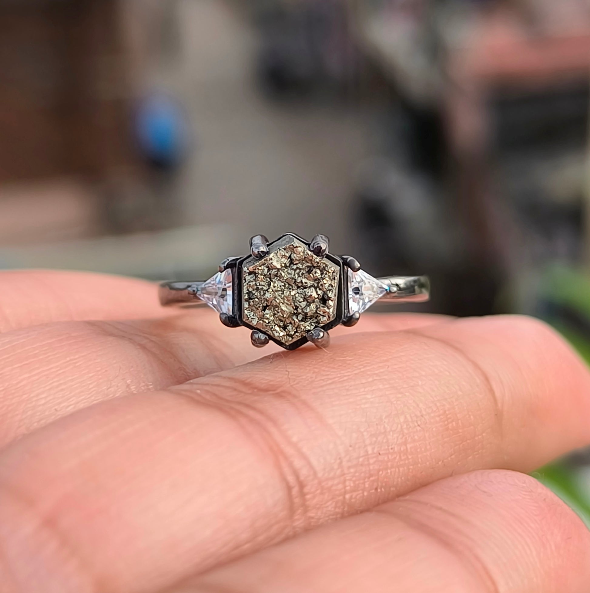 Raw Pyrite Sterling Silver Ring - Engagement Ring I SilverForestaa - SILVERFORESTAA