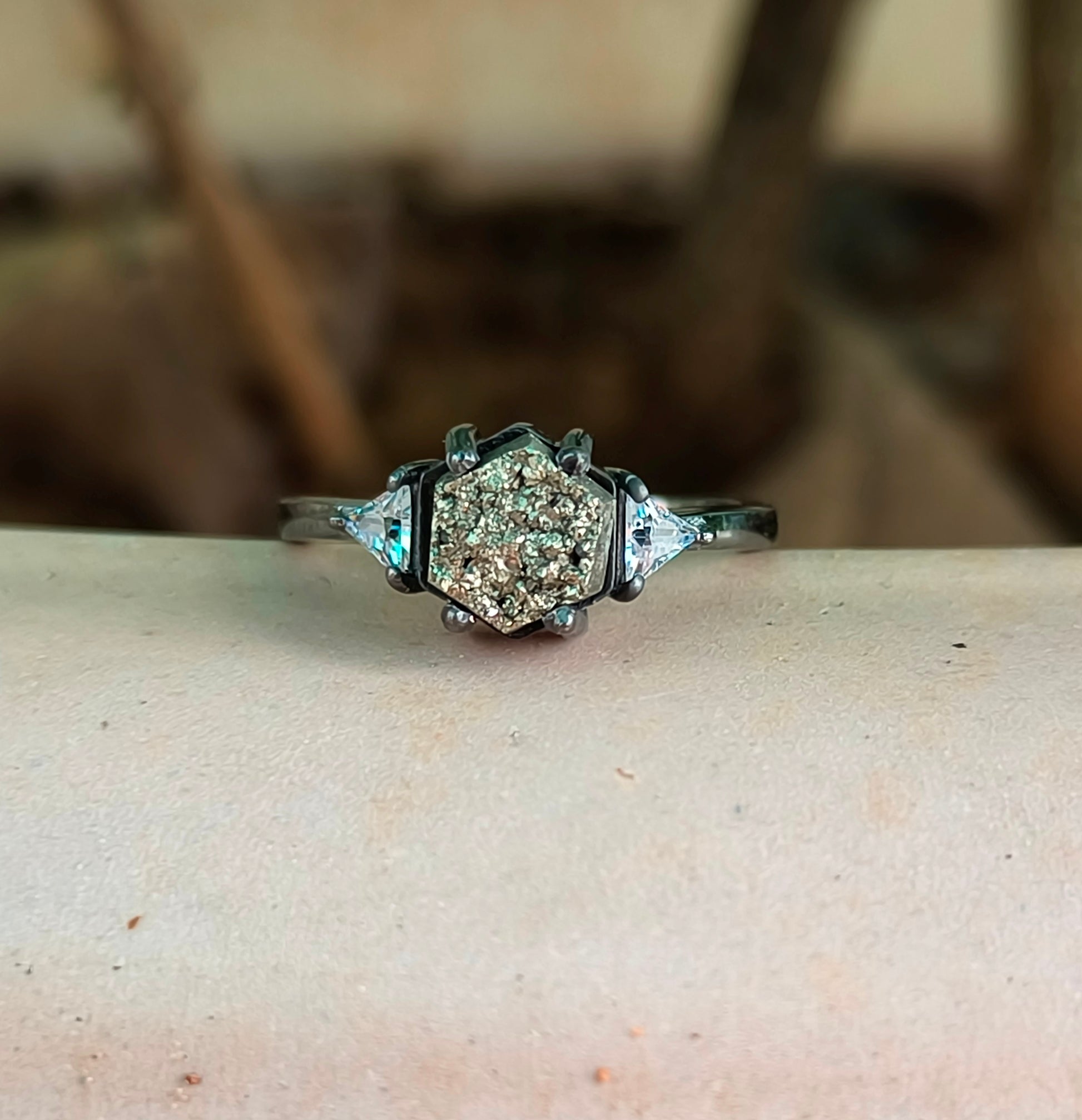 Raw Pyrite Sterling Silver Ring - Engagement Ring I SilverForestaa - SILVERFORESTAA