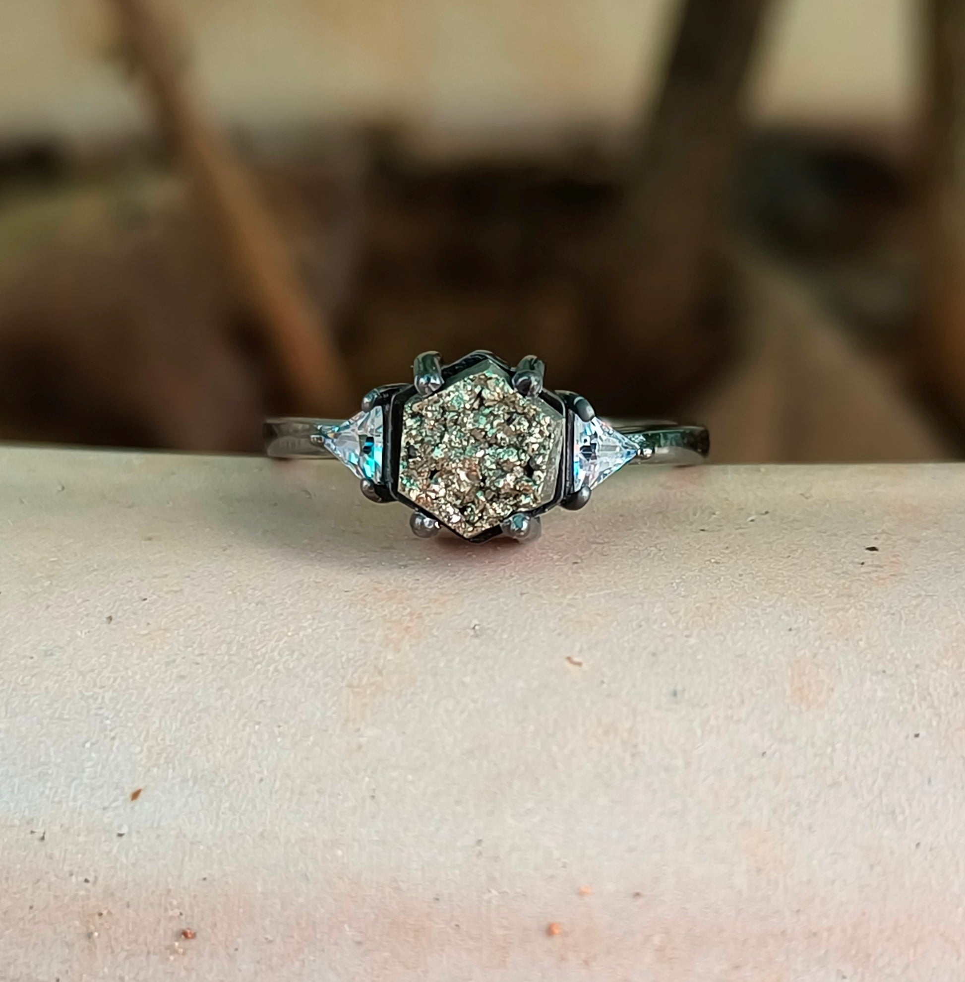 Raw Pyrite Sterling Silver Ring - Engagement Ring I SilverForestaa - SILVERFORESTAA