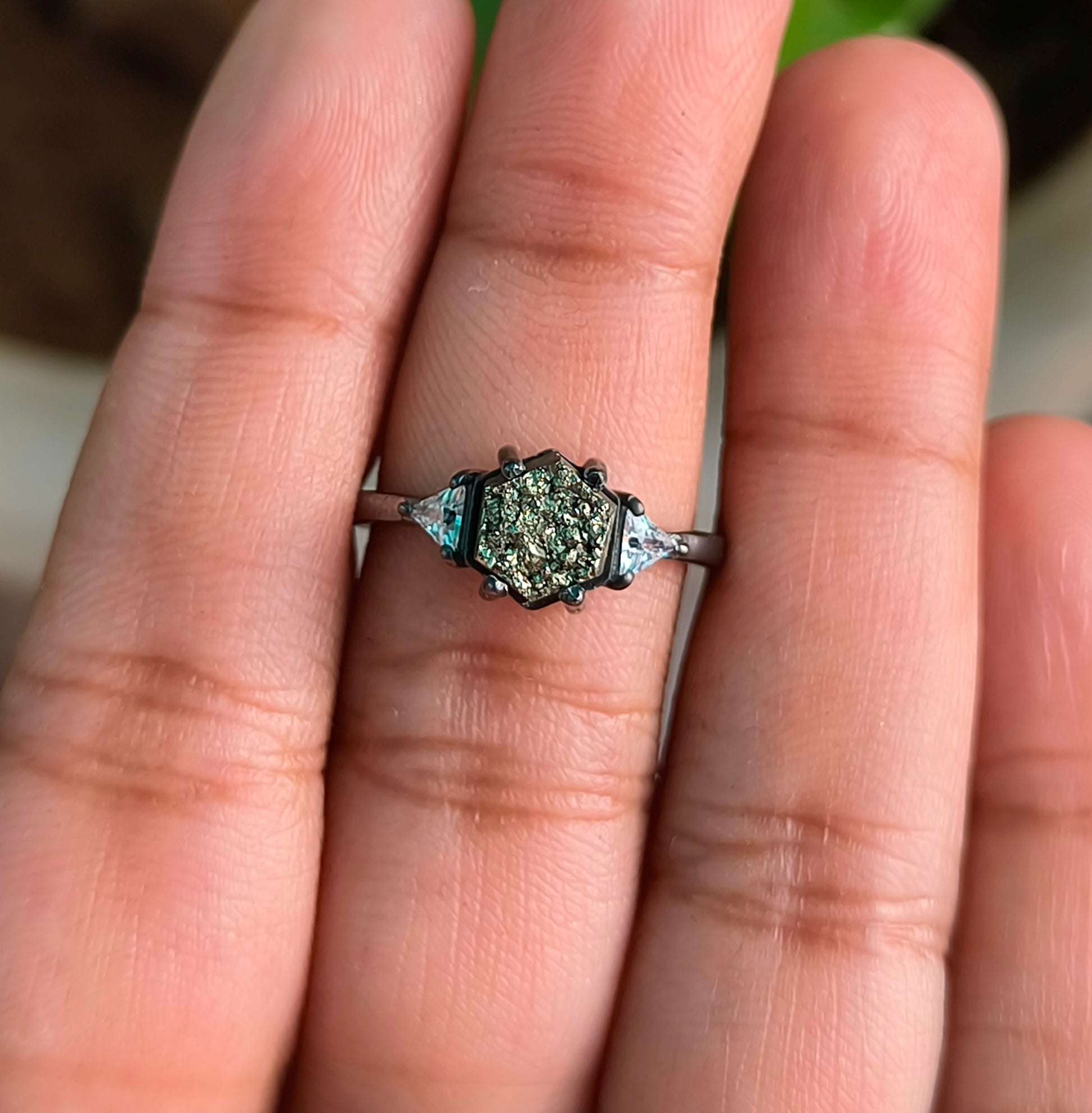 Raw Pyrite Sterling Silver Ring - Engagement Ring I SilverForestaa - SILVERFORESTAA