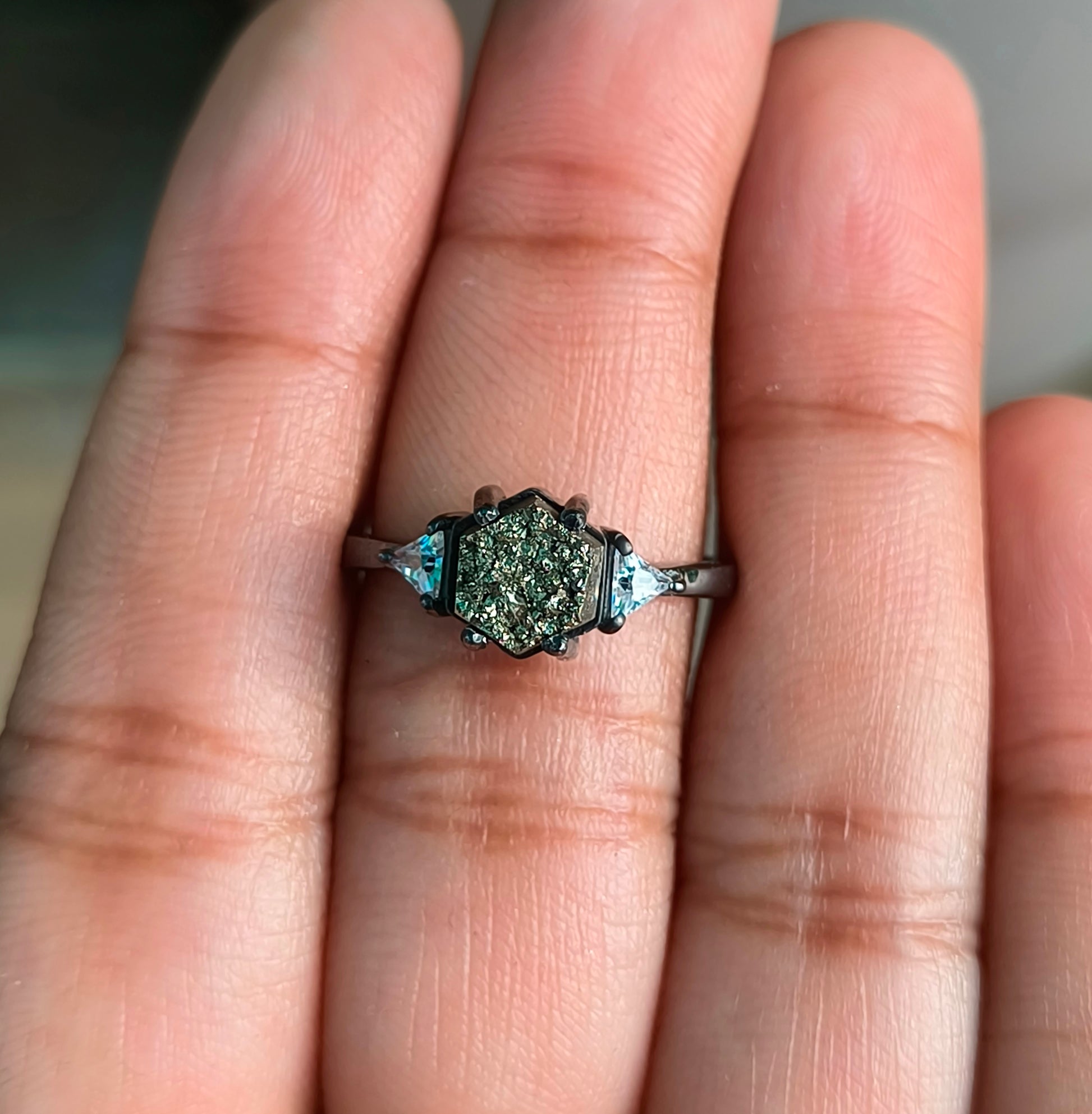 Raw Pyrite Sterling Silver Ring - Engagement Ring I SilverForestaa - SILVERFORESTAA