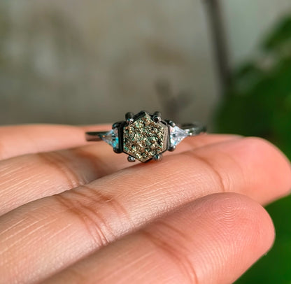 Raw Pyrite Sterling Silver Ring - Engagement Ring I SilverForestaa - SILVERFORESTAA