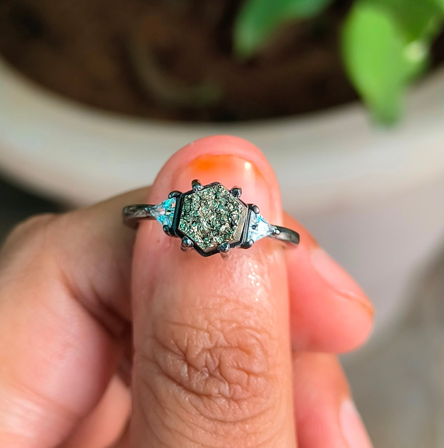 Raw Pyrite Sterling Silver Ring - Engagement Ring I SilverForestaa - SILVERFORESTAA