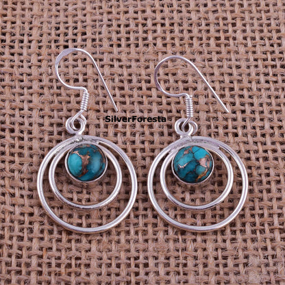 Copper Turquoise Dangle Drop Earring - SilverForestaa