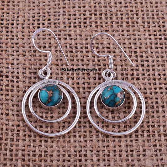 Copper Turquoise Dangle Drop Earring - SilverForestaa