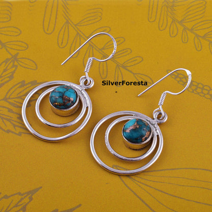 Copper Turquoise Dangle Drop Earring - SilverForestaa
