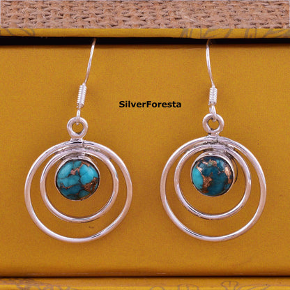 Copper Turquoise Dangle Drop Earring - SilverForestaa