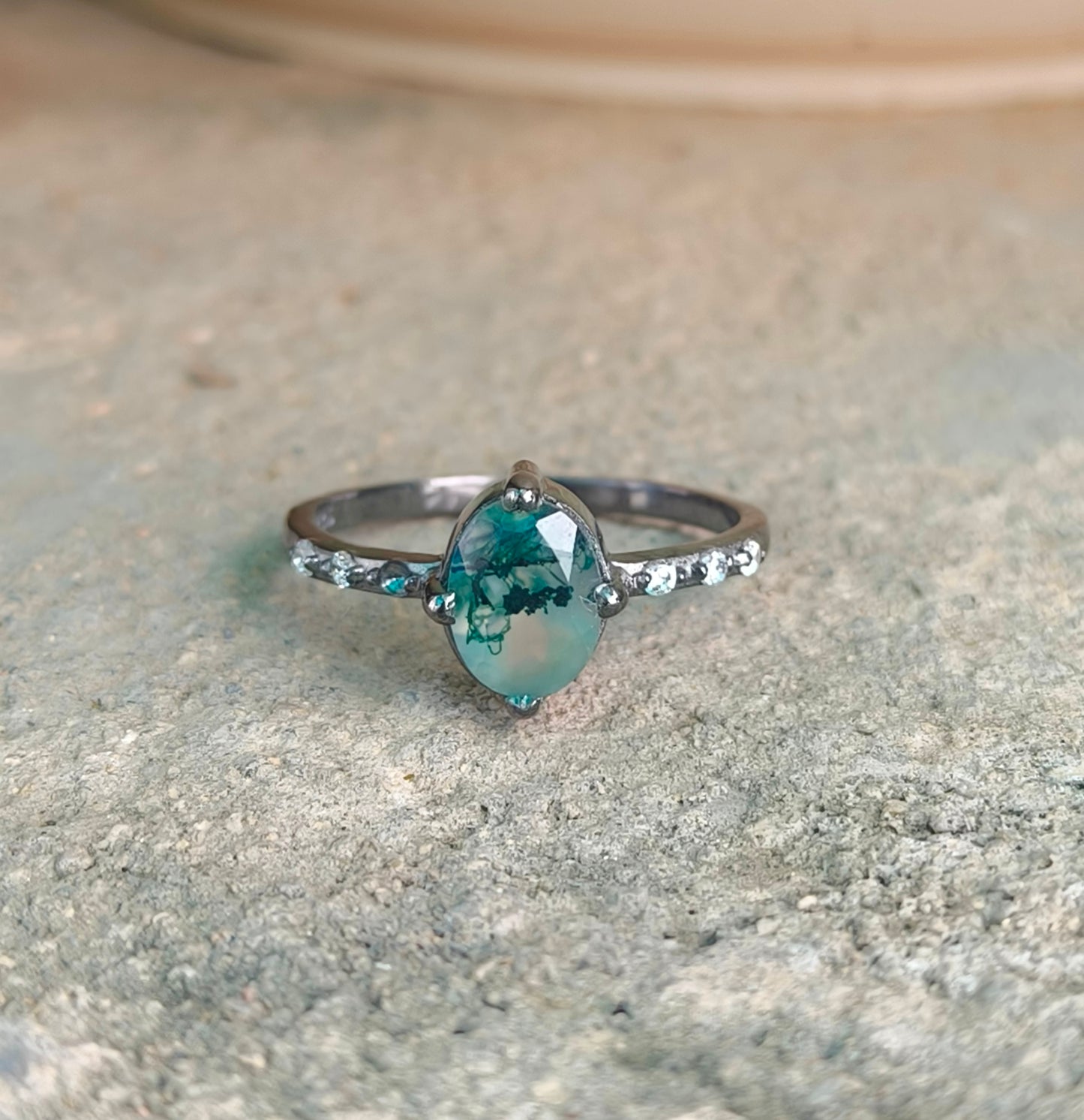 Oval Moss Agate Engagement Ring – Silverforestaa - SILVERFORESTAA