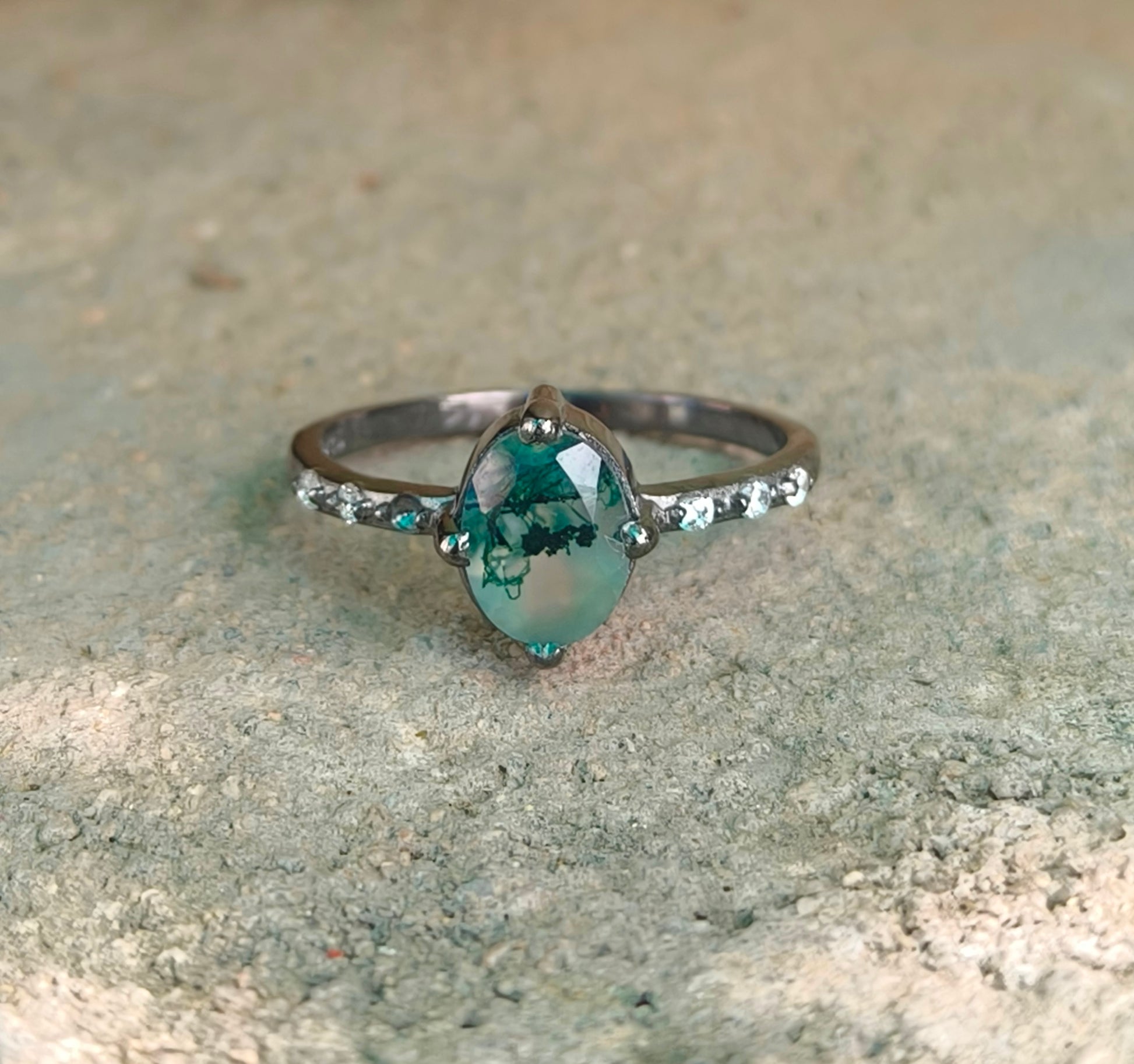 Oval Moss Agate Engagement Ring – Silverforestaa - SILVERFORESTAA