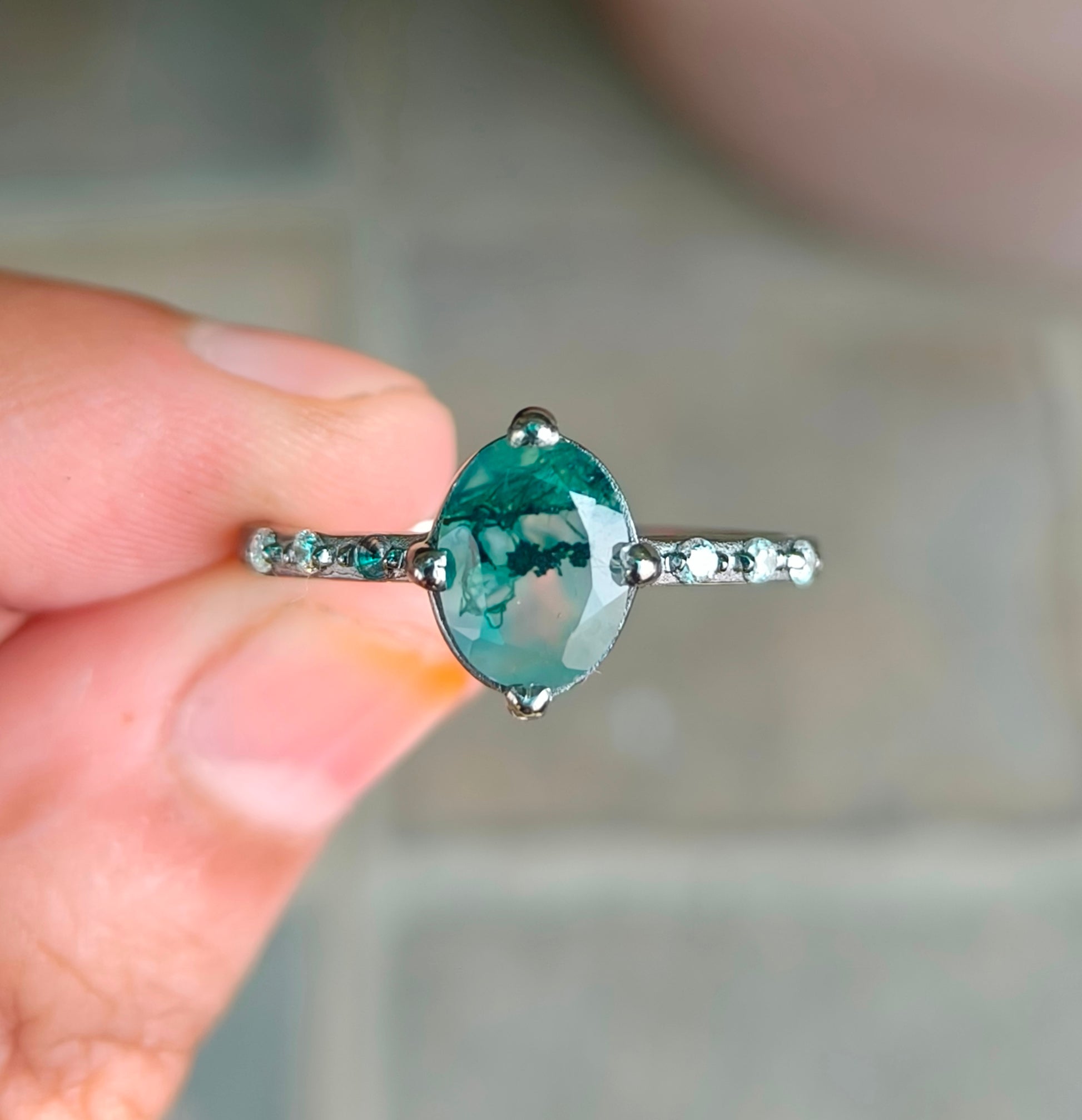 Oval Moss Agate Engagement Ring – Silverforestaa - SILVERFORESTAA