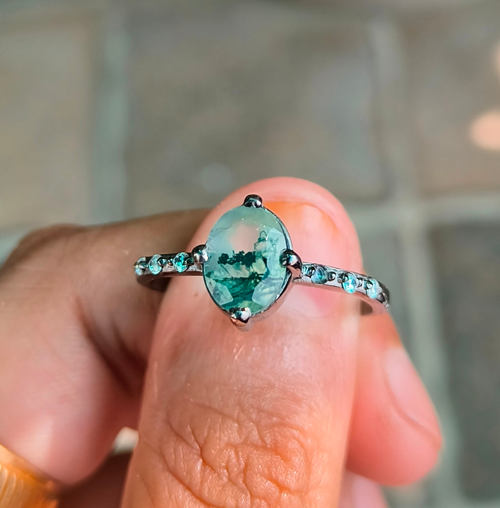 Oval Moss Agate Engagement Ring – Silverforestaa - SILVERFORESTAA