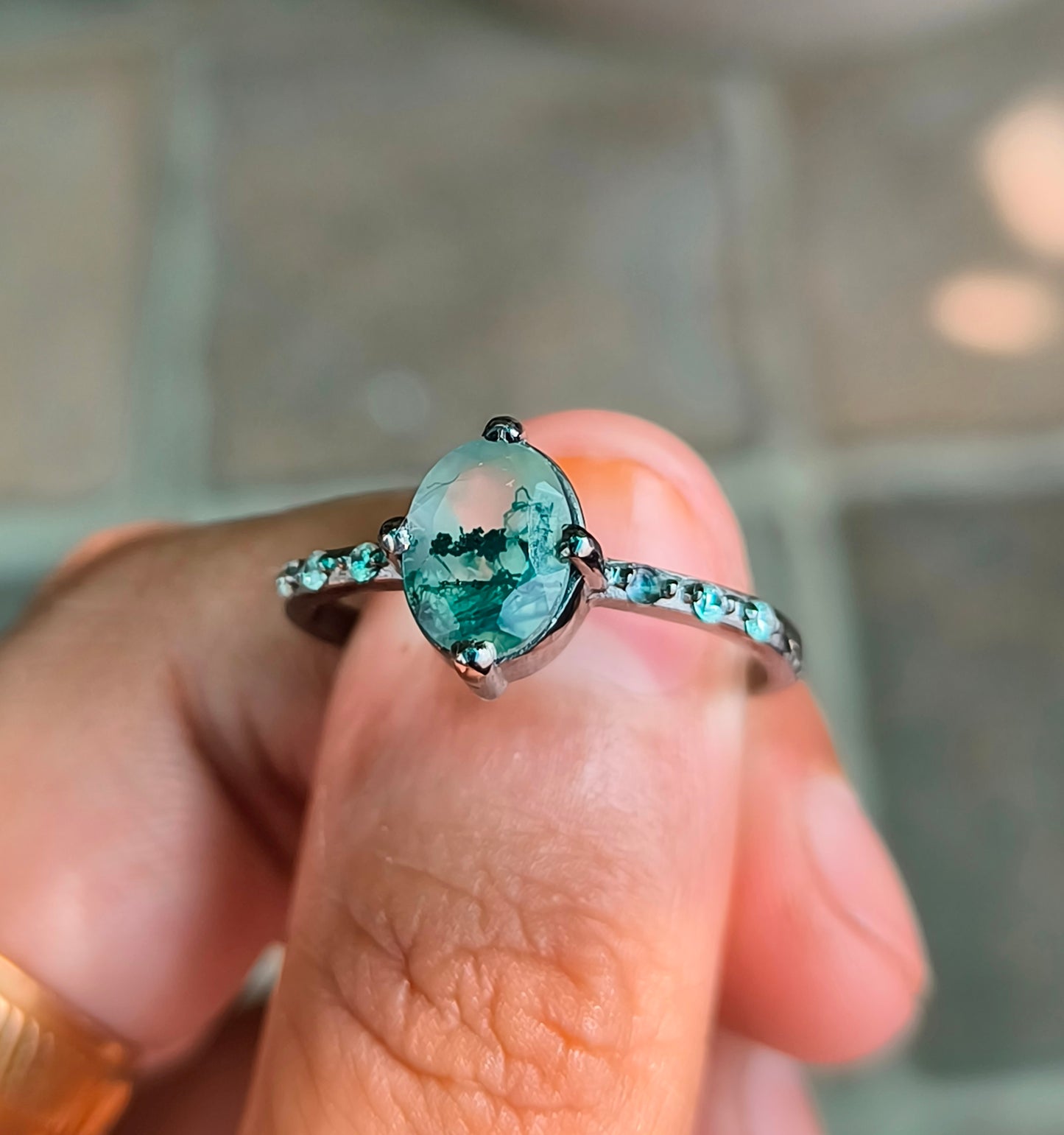 Oval Moss Agate Engagement Ring – Silverforestaa - SILVERFORESTAA