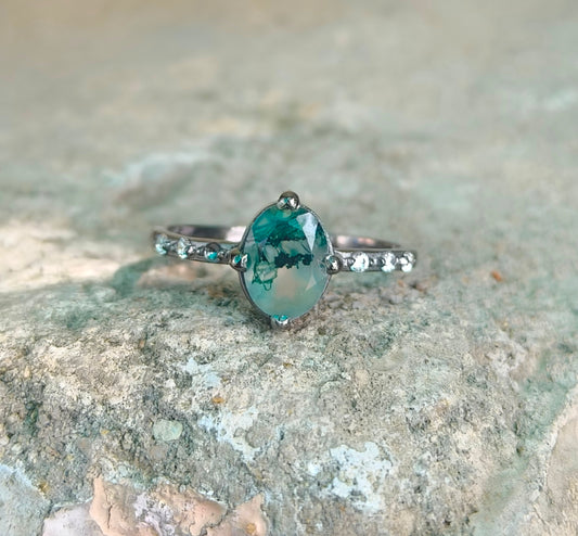 Oval Moss Agate Engagement Ring – Silverforestaa - SILVERFORESTAA