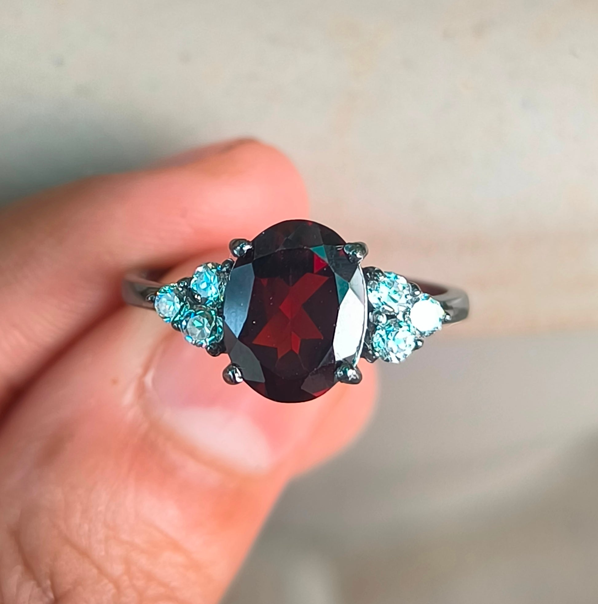 Garnet Dainty Engagement Ring in 925 Sterling Silver Ring | Silverforestaa - SILVERFORESTAA