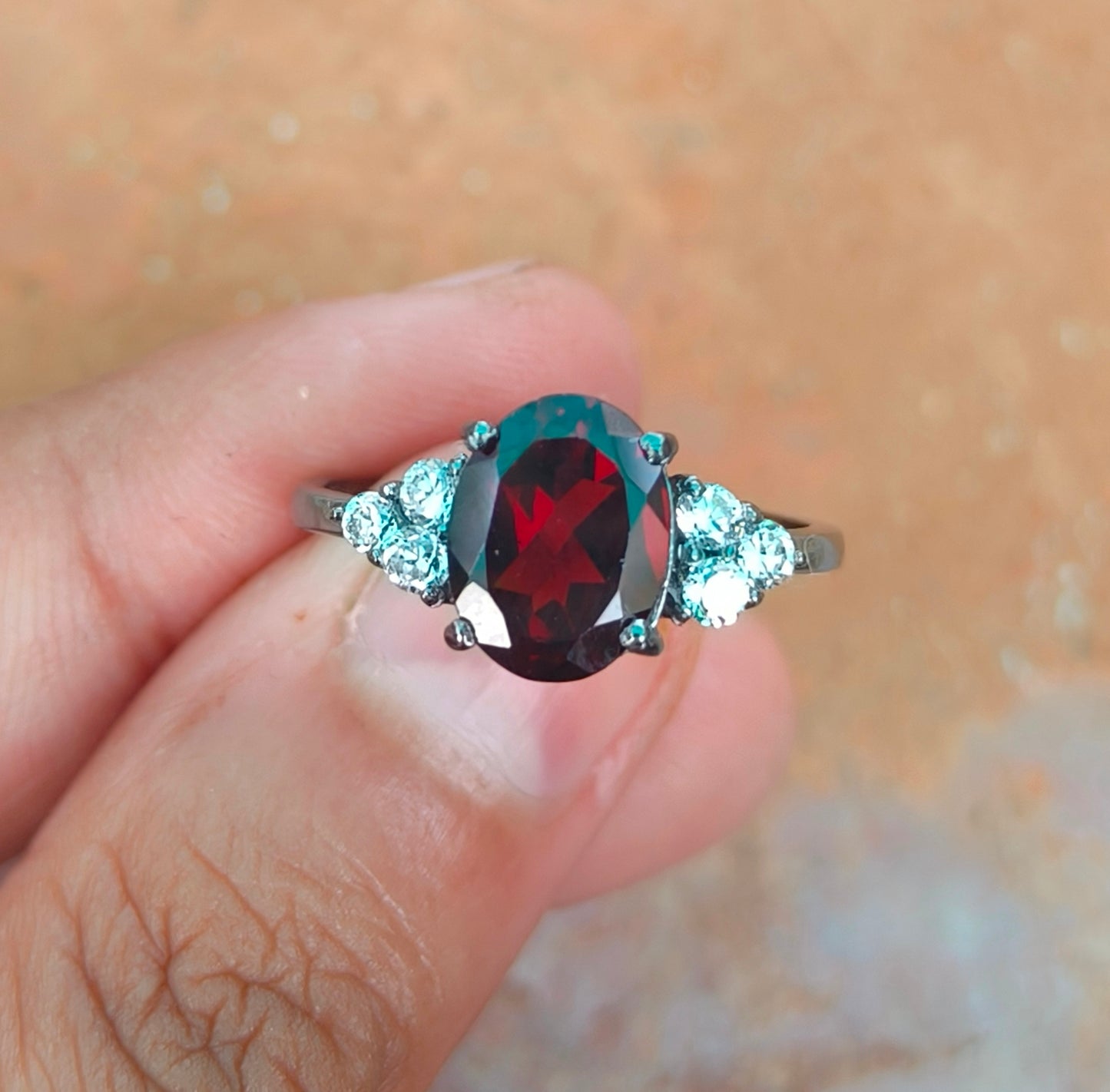 Garnet Dainty Engagement Ring in 925 Sterling Silver Ring | Silverforestaa - SILVERFORESTAA