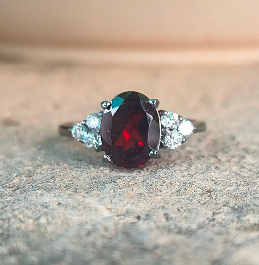 Garnet Dainty Engagement Ring in 925 Sterling Silver Ring | Silverforestaa - SILVERFORESTAA