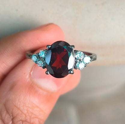 Garnet Dainty Engagement Ring in 925 Sterling Silver Ring | Silverforestaa - SILVERFORESTAA