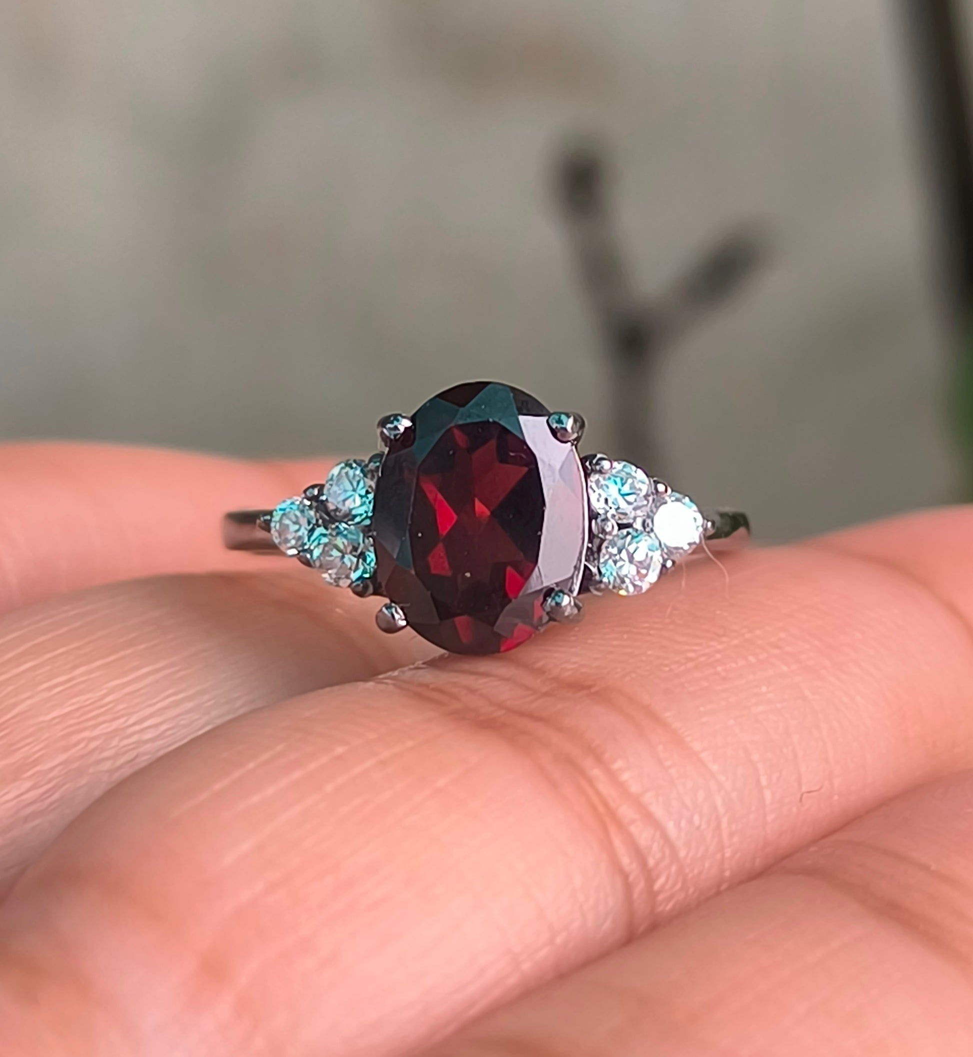 Garnet Dainty Engagement Ring in 925 Sterling Silver Ring | Silverforestaa - SILVERFORESTAA