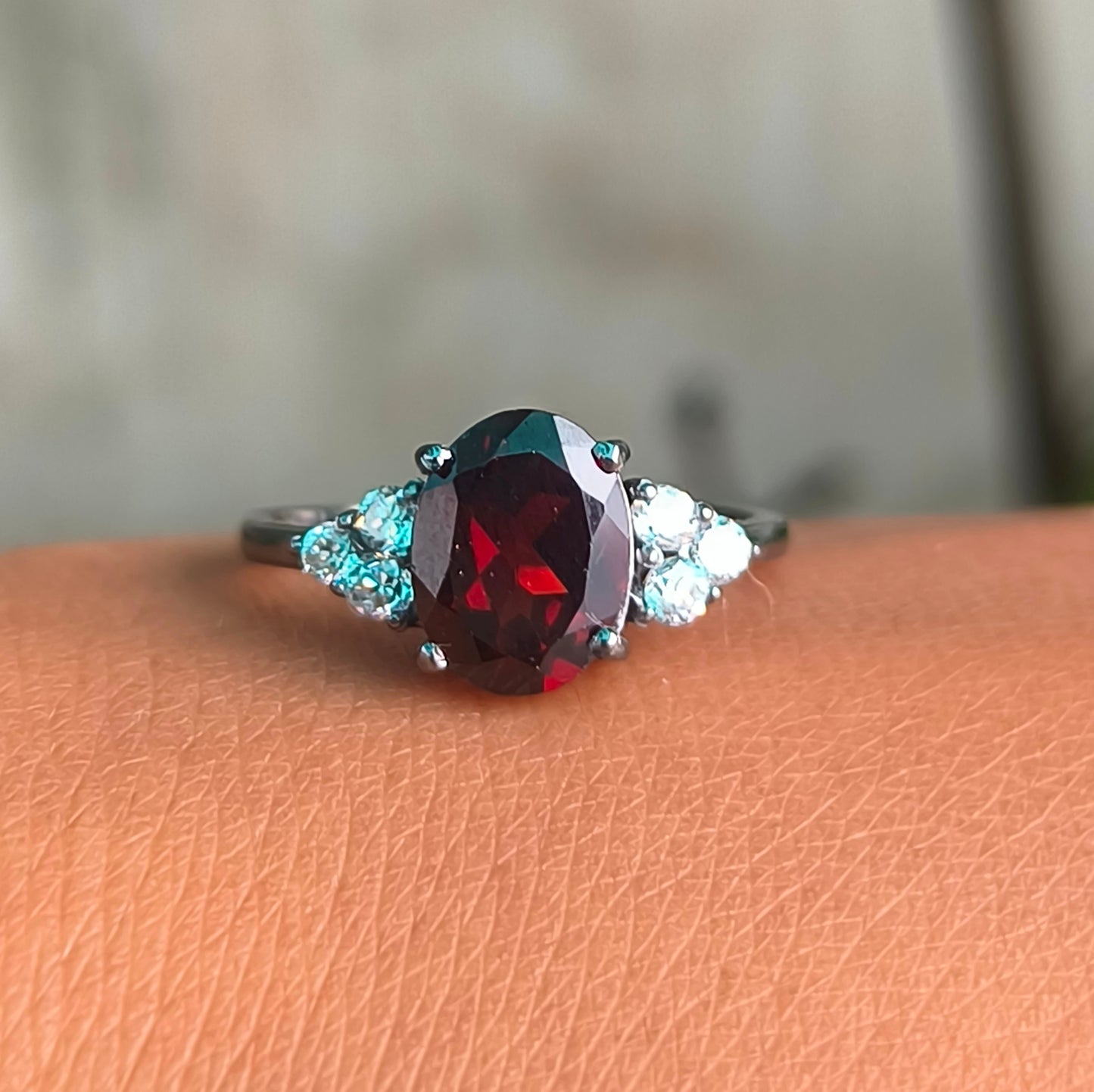 Garnet Dainty Engagement Ring in 925 Sterling Silver Ring | Silverforestaa - SILVERFORESTAA