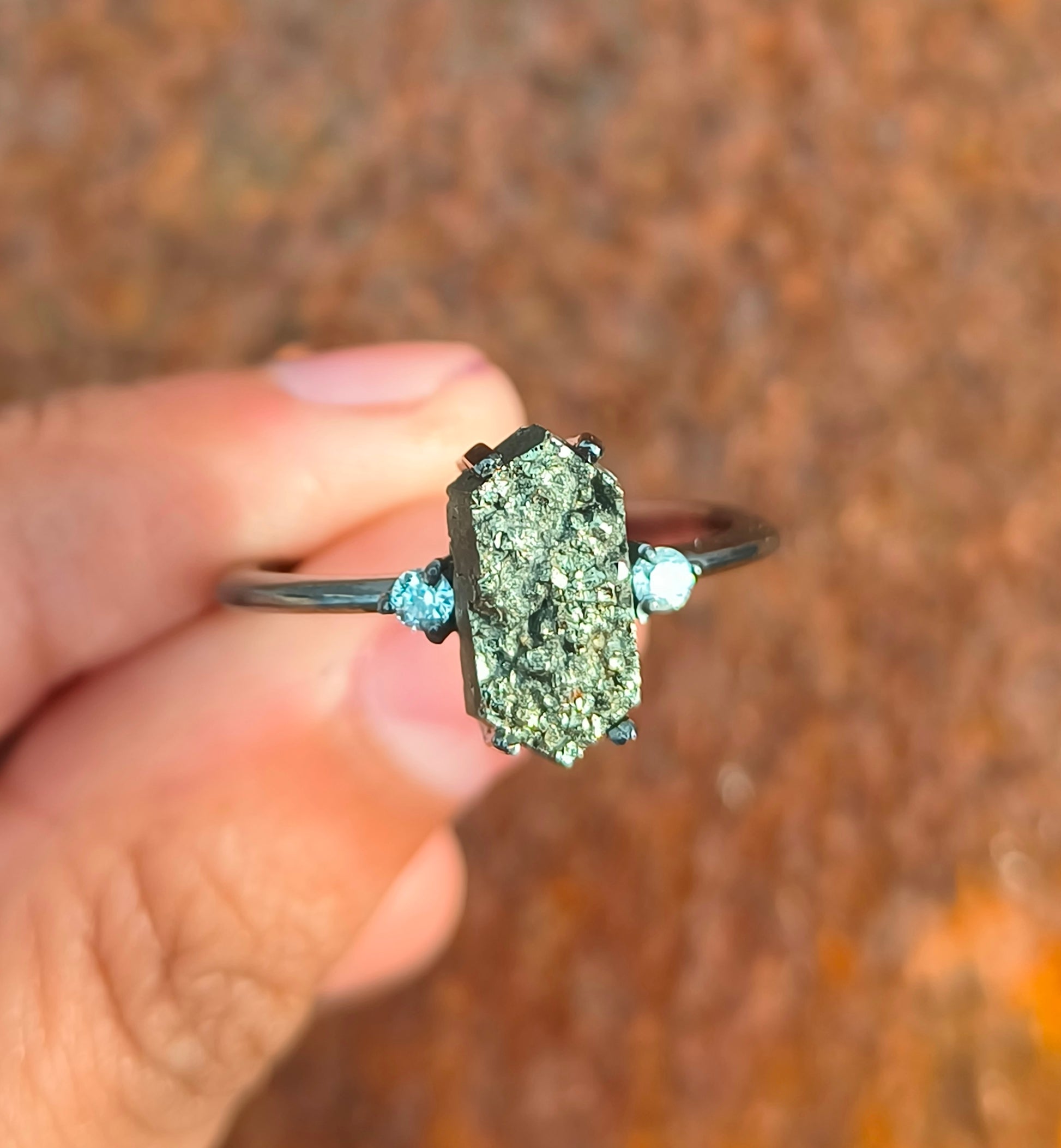 Raw Pyrite Ring – 925 Sterling Silver Handmade Jewelry - SILVERFORESTAA