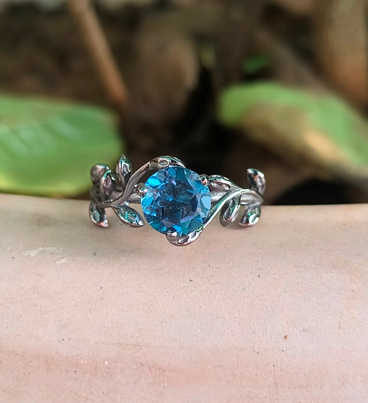 Dainty Lab Grown Tanzanite Ring – 925 Sterling Silver Leaf Design - SILVERFORESTAA